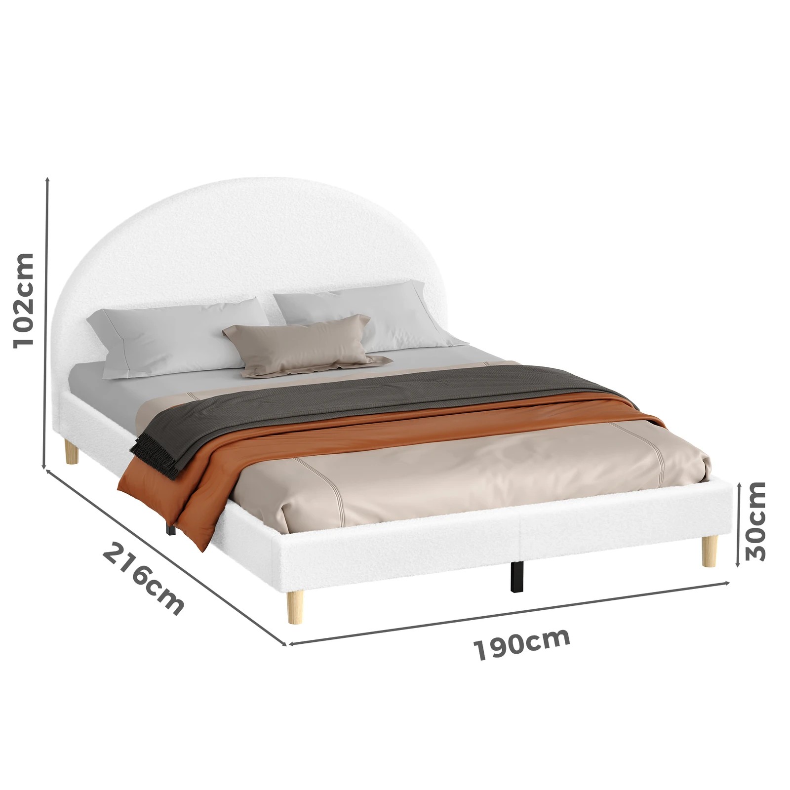 10 Alfordson Bed Frame King Size Mattress Base Platform Boucle Calla - White, 10 of 10