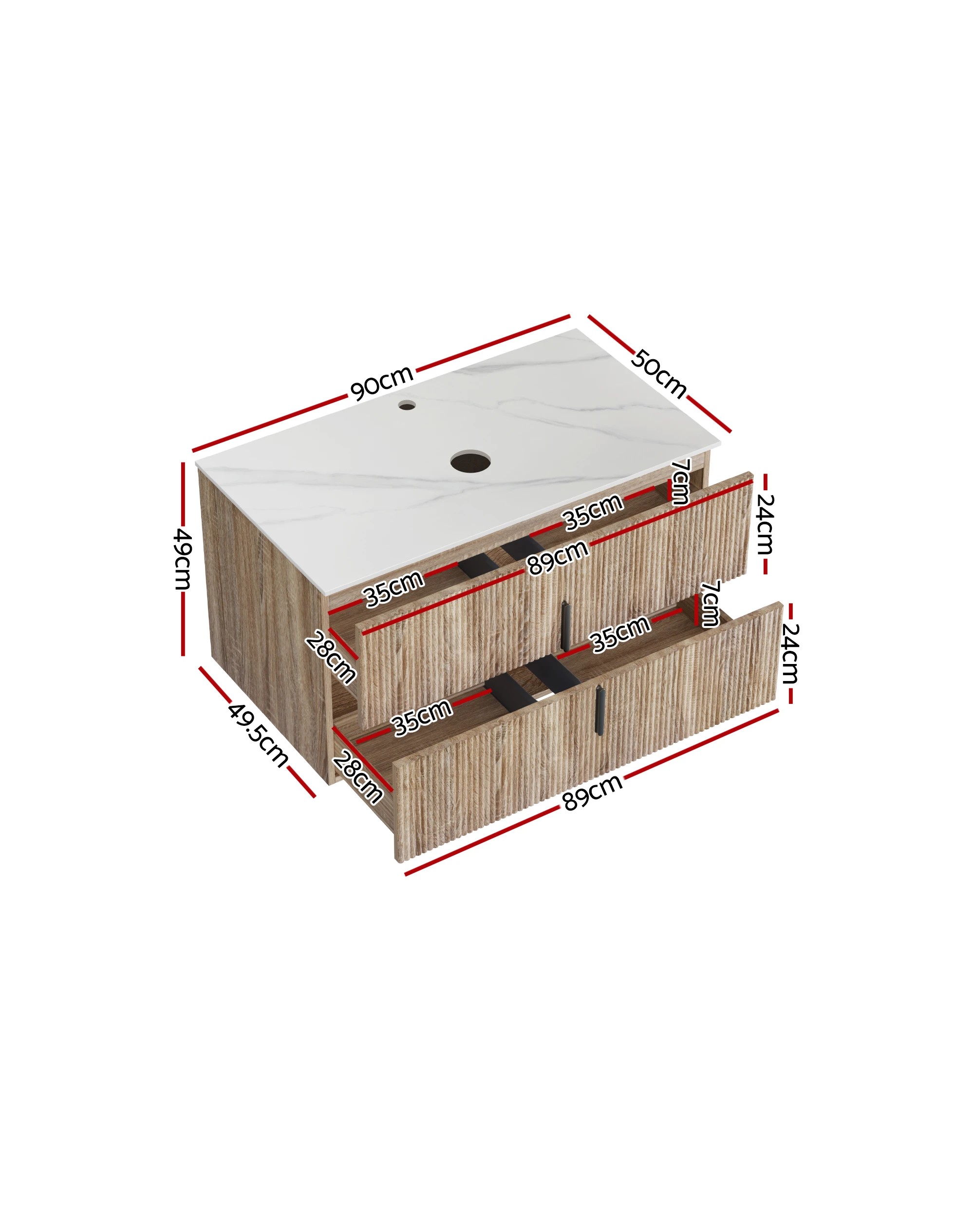 1 Cefito Vanity Unit 900mm Bathroom Cabinet Storage Wall Hung Timber Front - Natural, 1 of 7