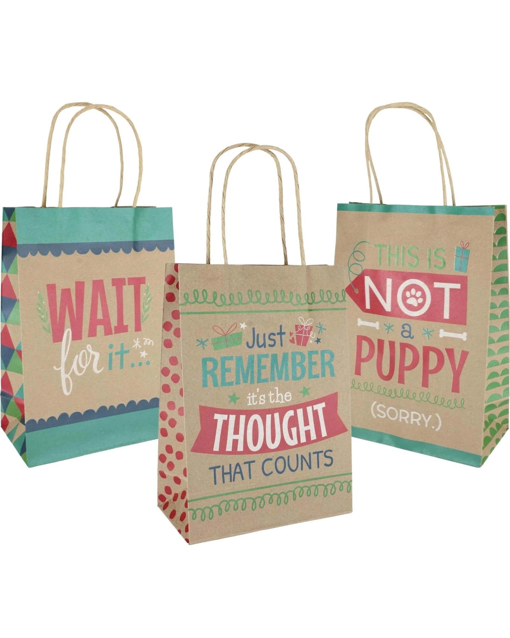 1 Fun Express Cheeky Christmas Kraft Paper Gift Bags 22cm Pack of 12 - Multi, 1 of 2