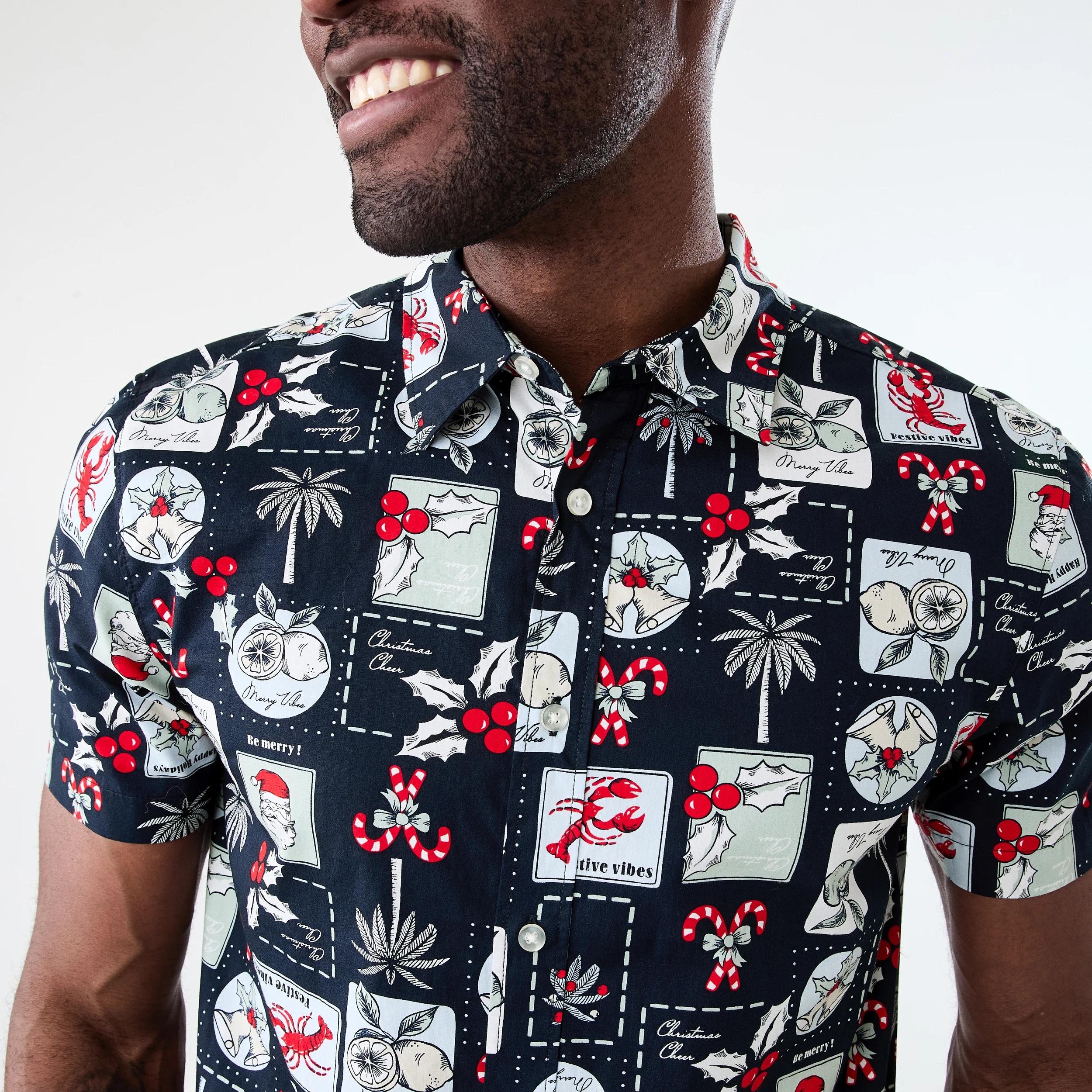 5 Short Sleeve Christmas Print Shirt Blu Xmasvc, 5 of 6