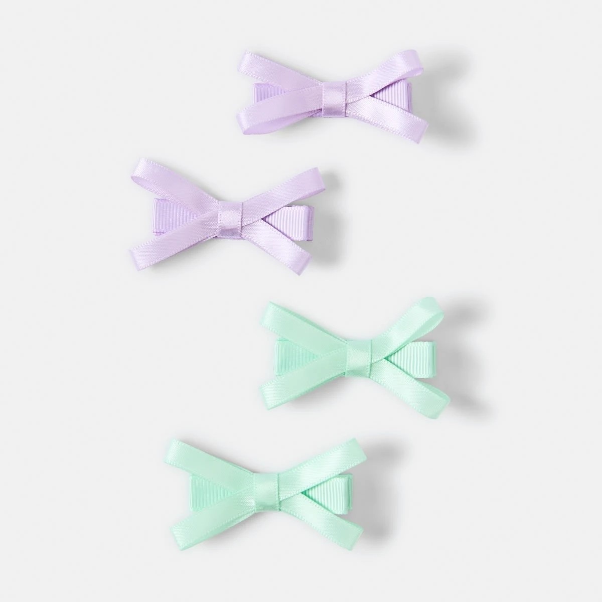 1 4 Pack Green and Purple Satin Bow Hair Clips, 1 of 3