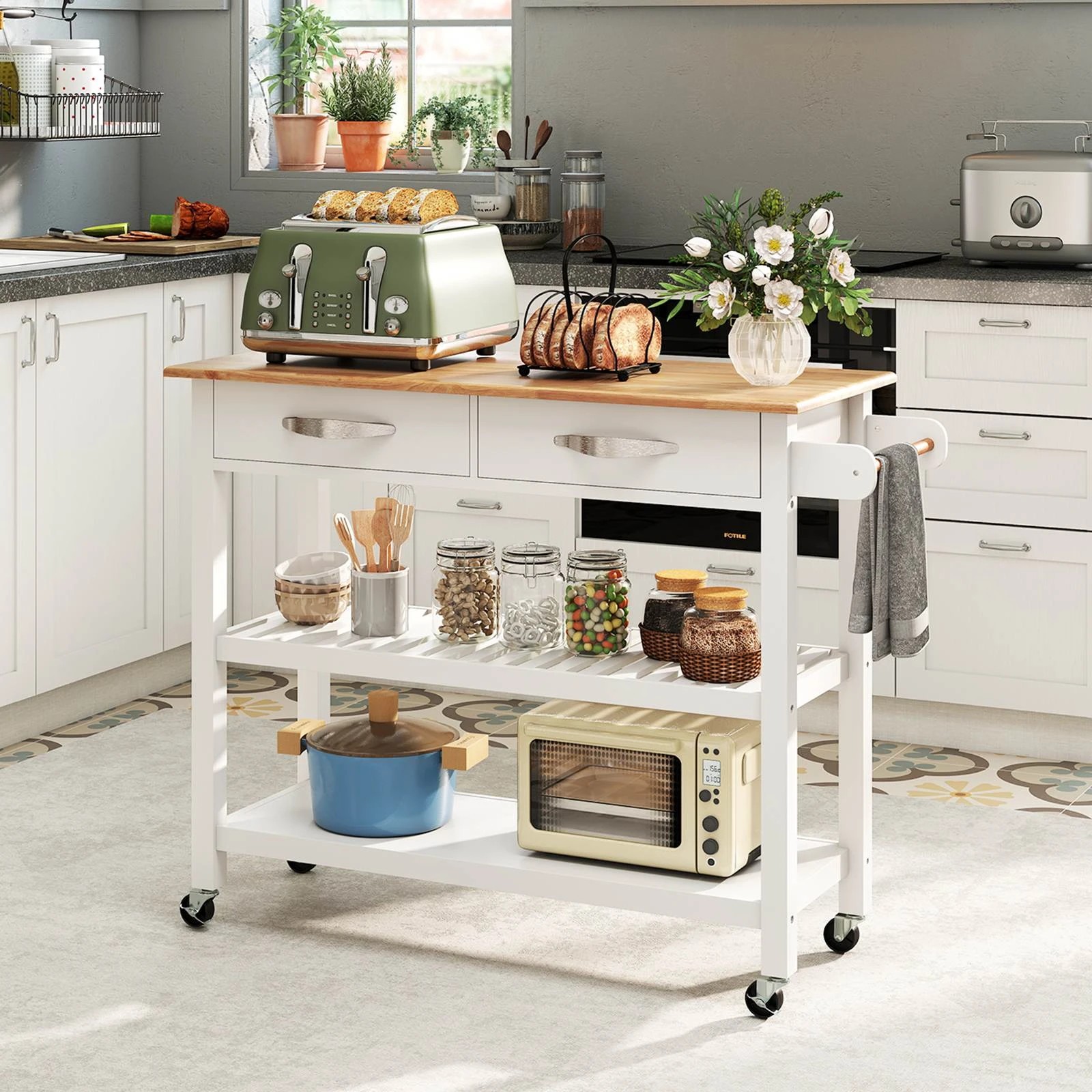 3 Costway Kitchen Island 3-Tier Rolling Utility Cart Wood Serving Trolley - White, 3 of 3