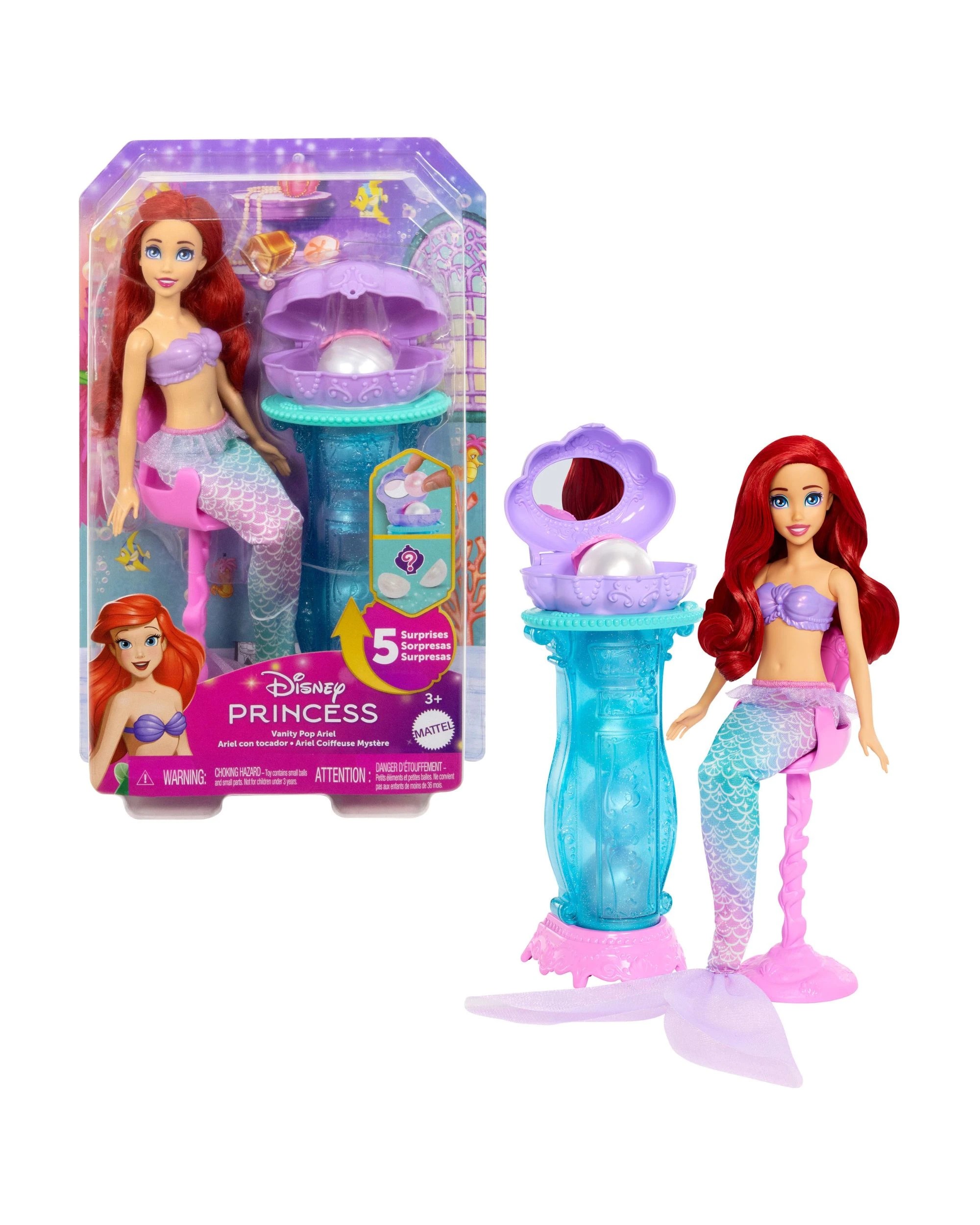 1 Disney Princess Ariel Vanity Pop Mermaid Fashion Doll & Vanity with 5 Pop - up Surprises, 1 of 6