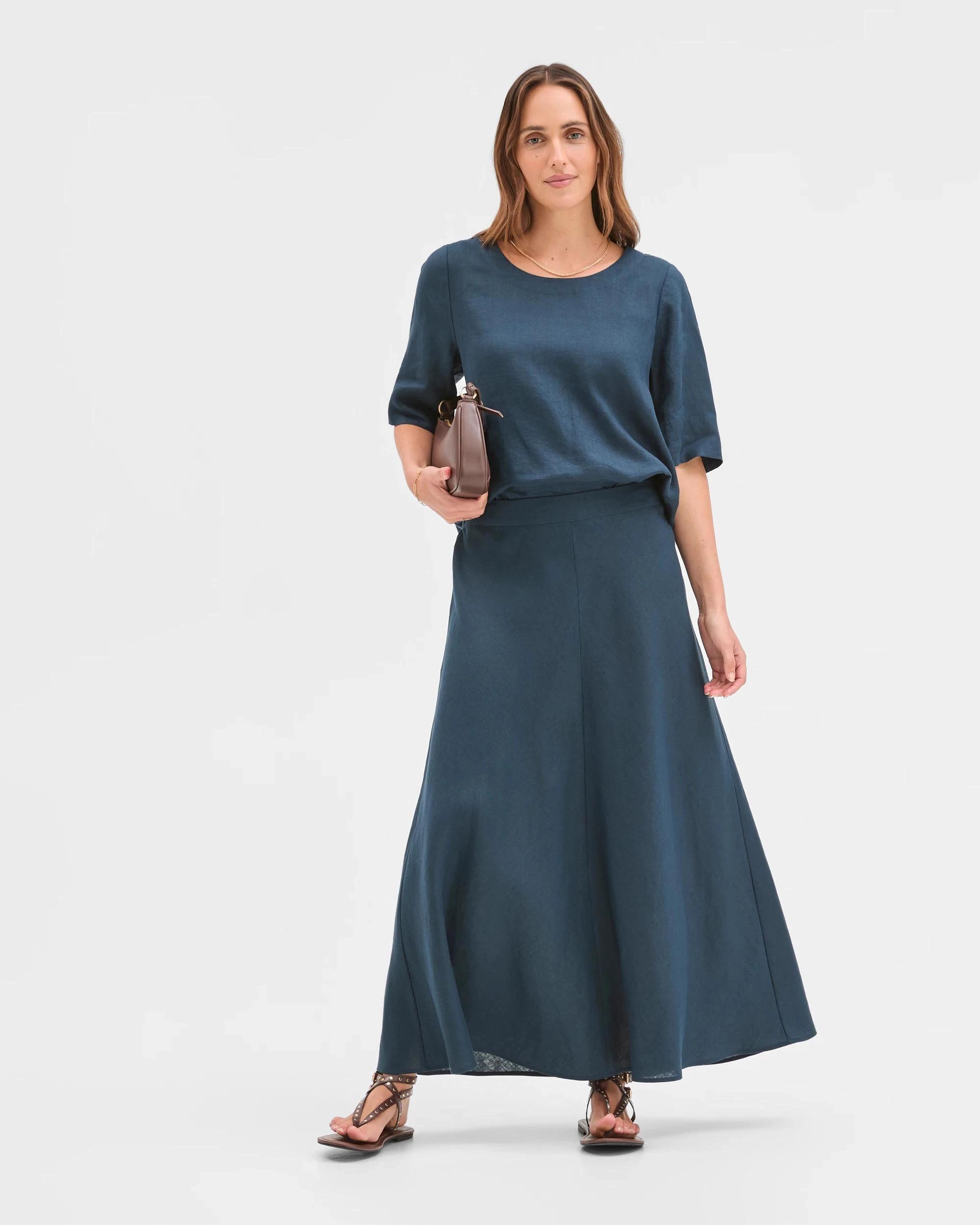 7 Target Woman European Linen Seam Detail Skirt DEEP OCEAN, 7 of 7