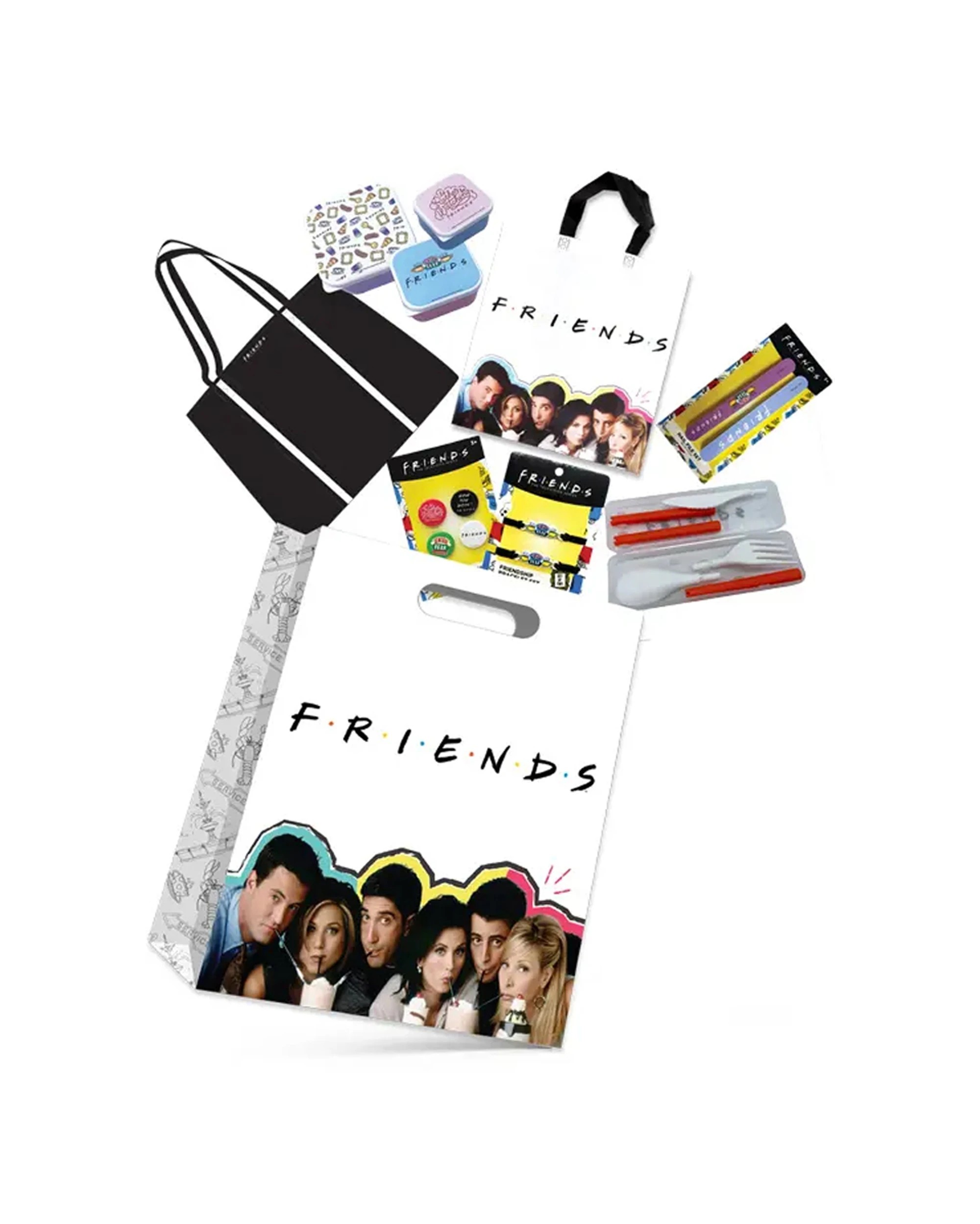 2 Friends TV Series Themed Showbag 22 Badges Bracelet Cutlery Handbag - Multi, 2 of 7