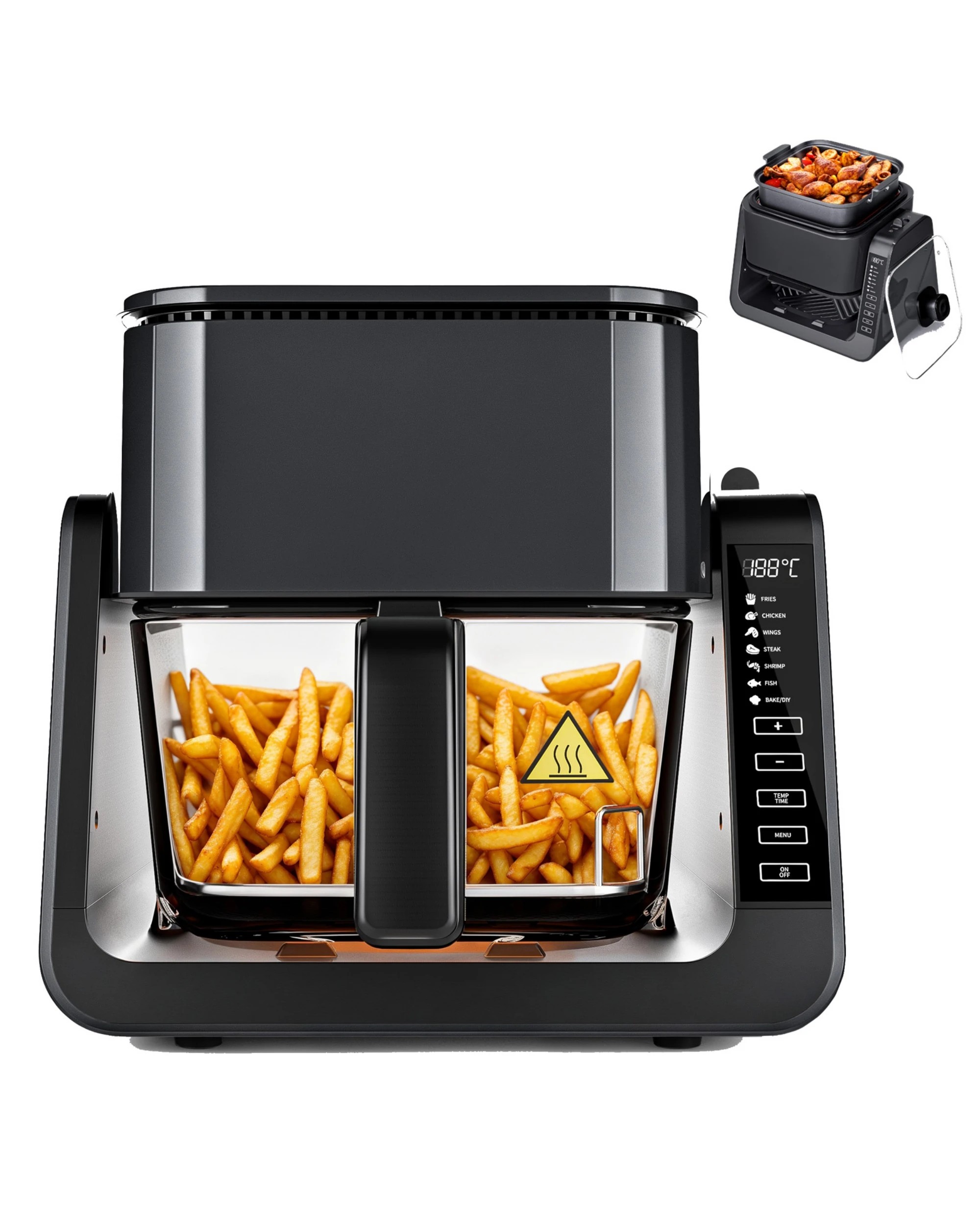 1 Advwin 6L Dual Zone Air Fryer, Top BBQ Grill & Bottom Fryer - Black, 1 of 7
