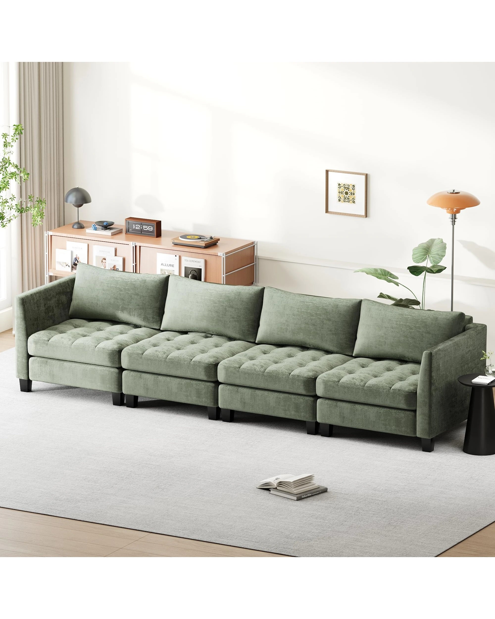 3 Advwin 4 Seater Sofa 346cm Chenille Fabric Modern Sectional Couch Green, 3 of 6