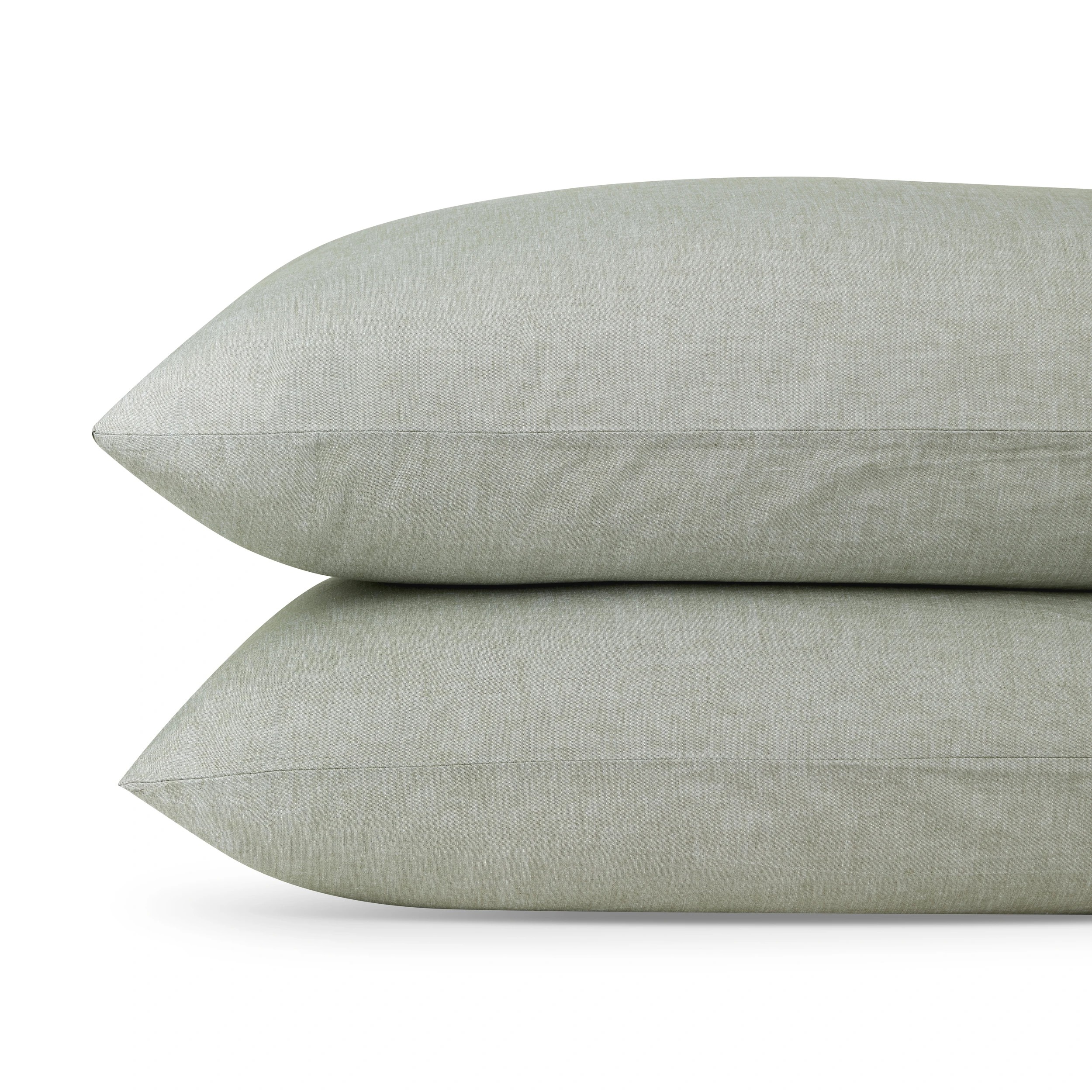 2 Stonewashed Chambray Cotton Sheet Set - Queen Bed, Sage, 2 of 7