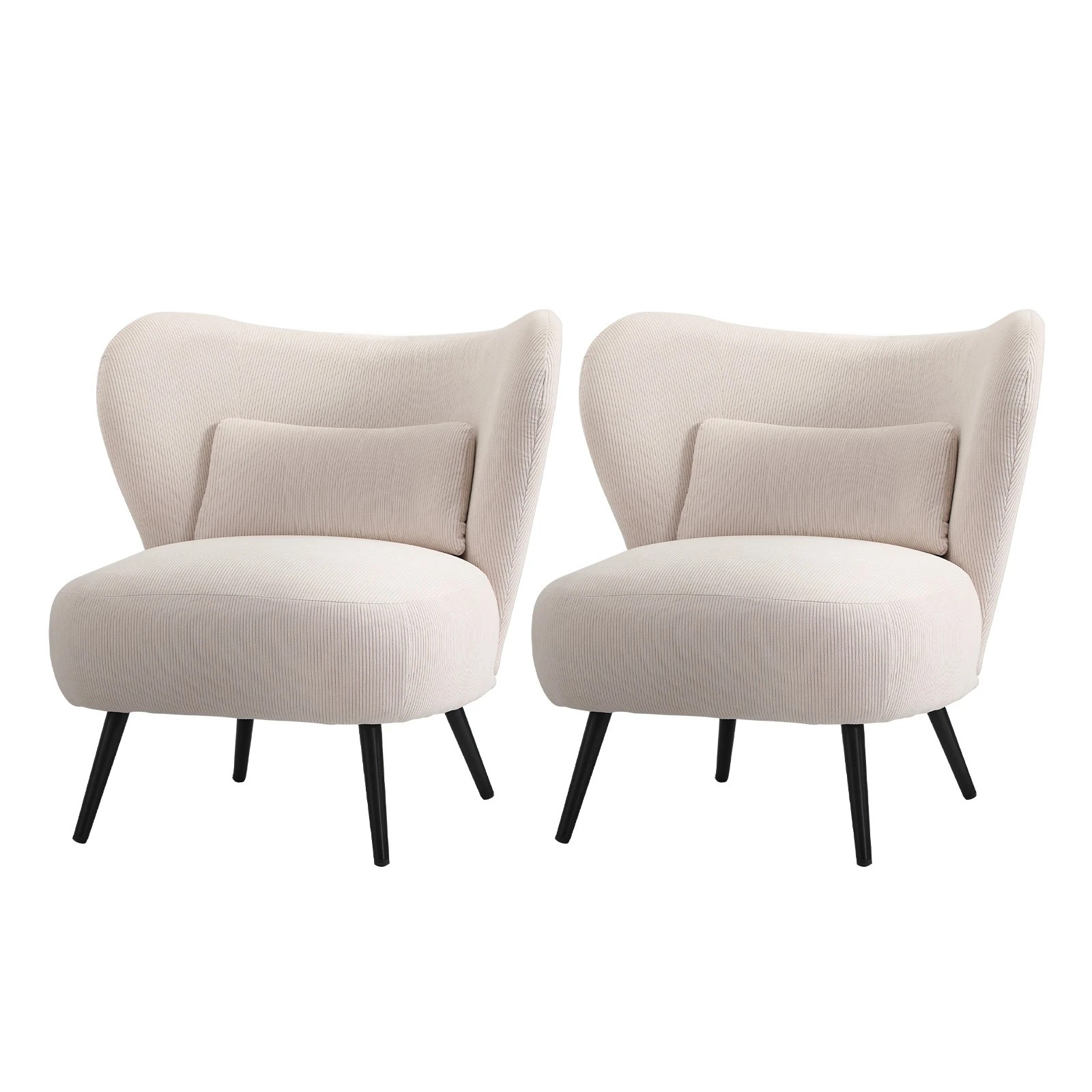 1 Oikiture 2x Armchair Lounge Chair with Lumbar Pillow Wingback Velvet - Beige, 1 of 10