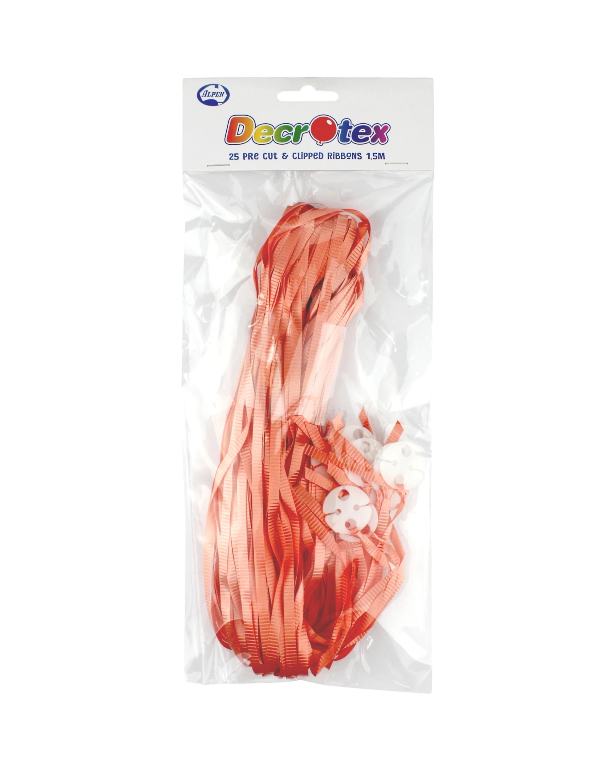 1 Alpen Precut Balloon Ribbon & Clips Pack of 25 - Orange, 1 of 1