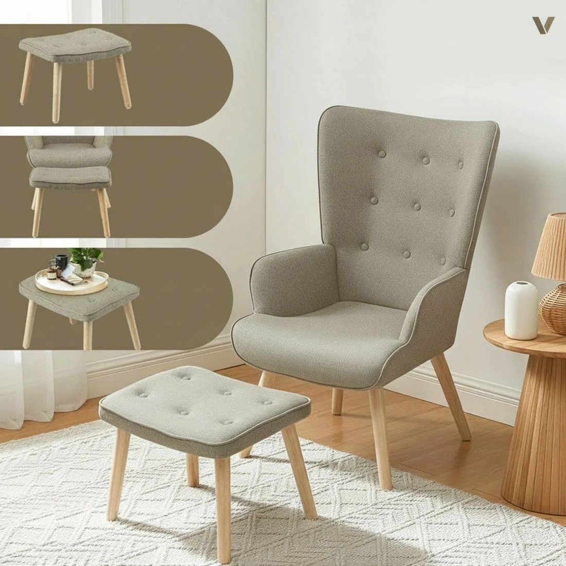 4 Artiss Armchair Set with Ottoman  Lansar - Beige, 4 of 5