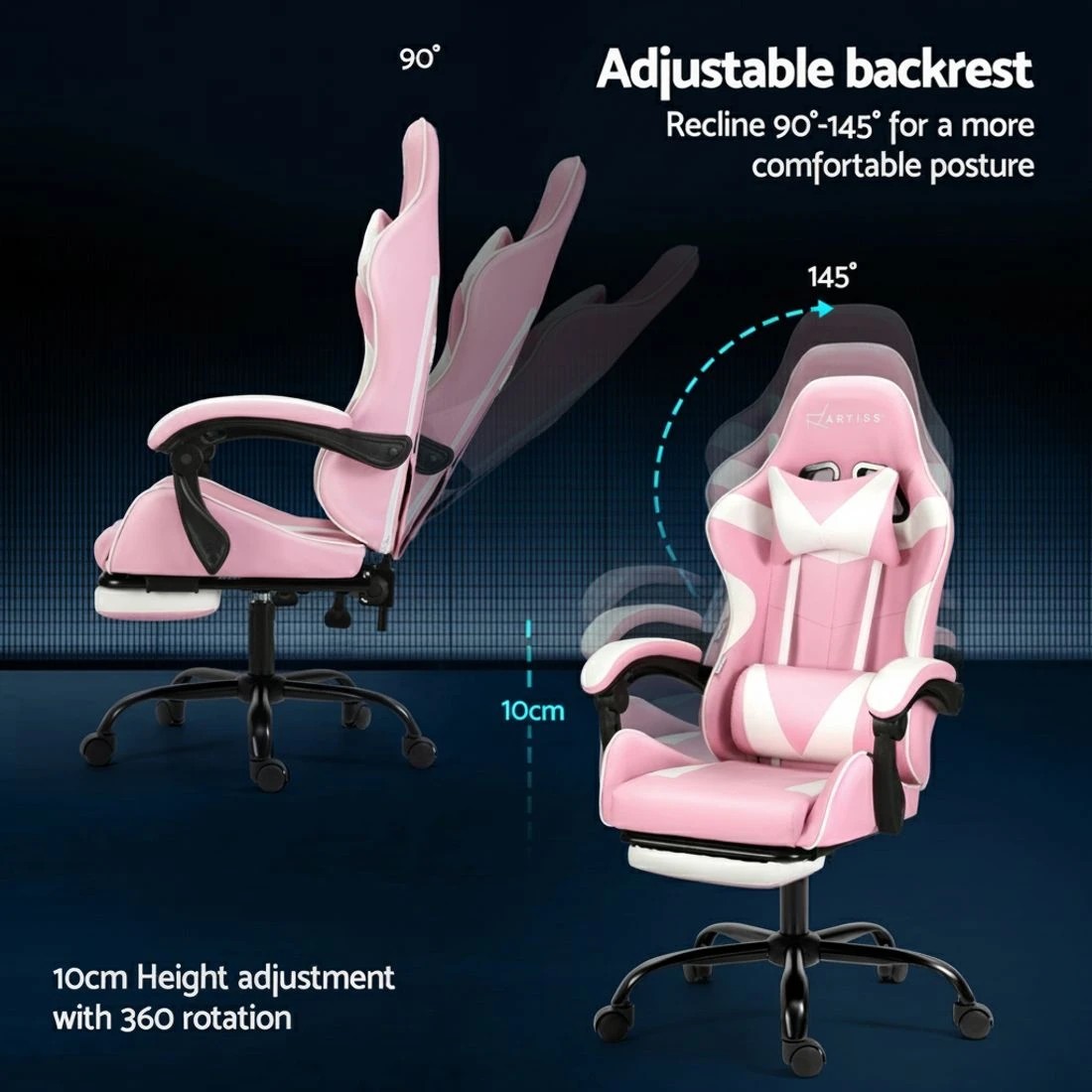 4 Artiss 2 Point Massage Gaming Office Chair Footrest - Multi, 4 of 5