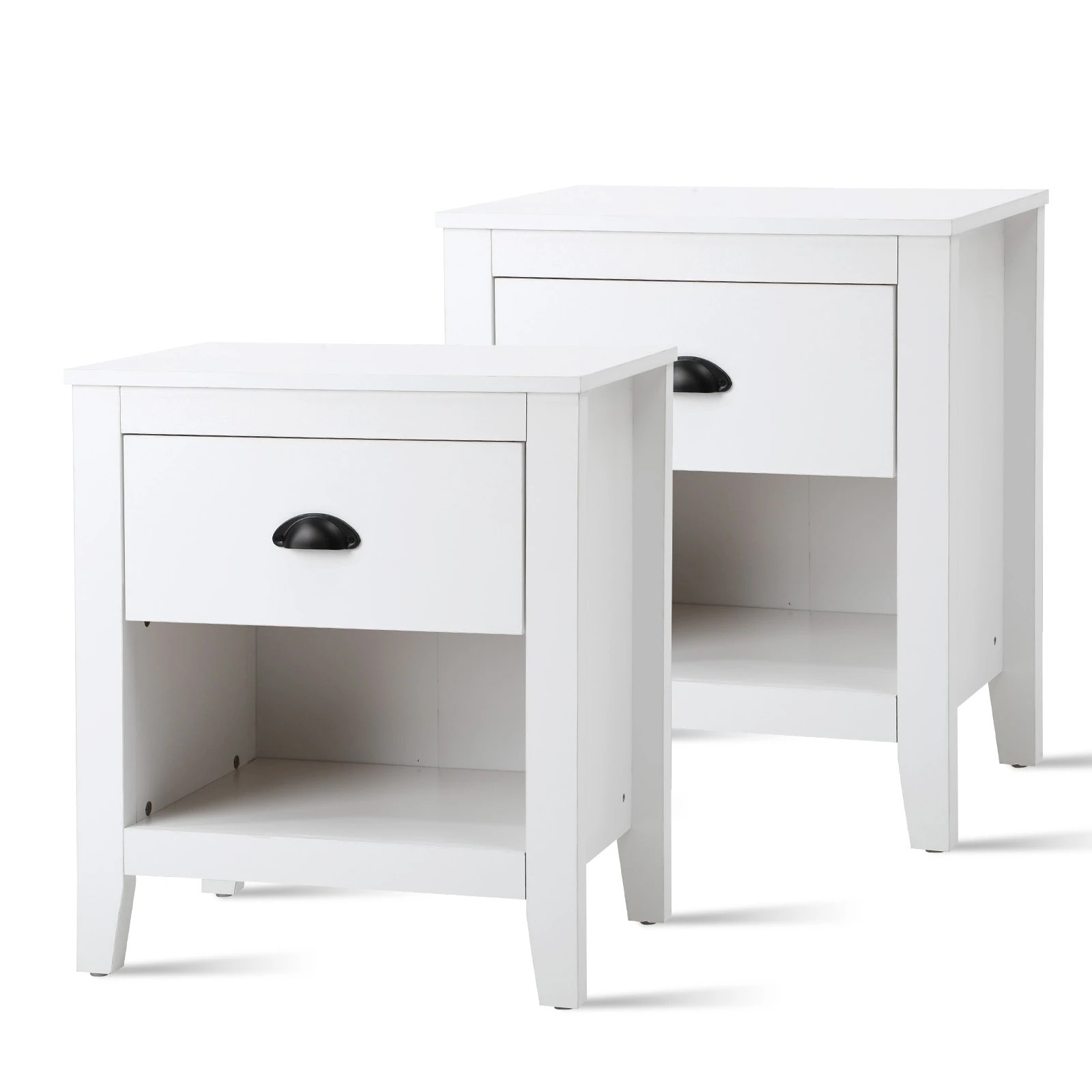 1 Oikiture 2x Bedside Table Side End Tables Nightstand Storage Cabinet Vintage - White, 1 of 9