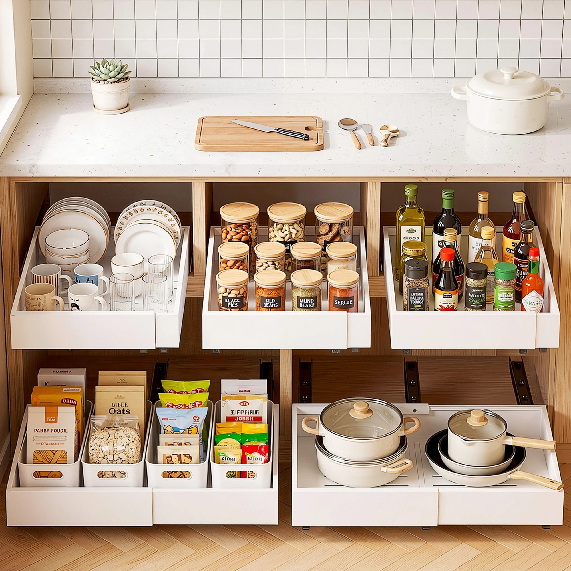 5 Artiss 2 Pack Pull Out Drawers for Cabinets Expandable Cabinet Organizer - White, 5 of 8