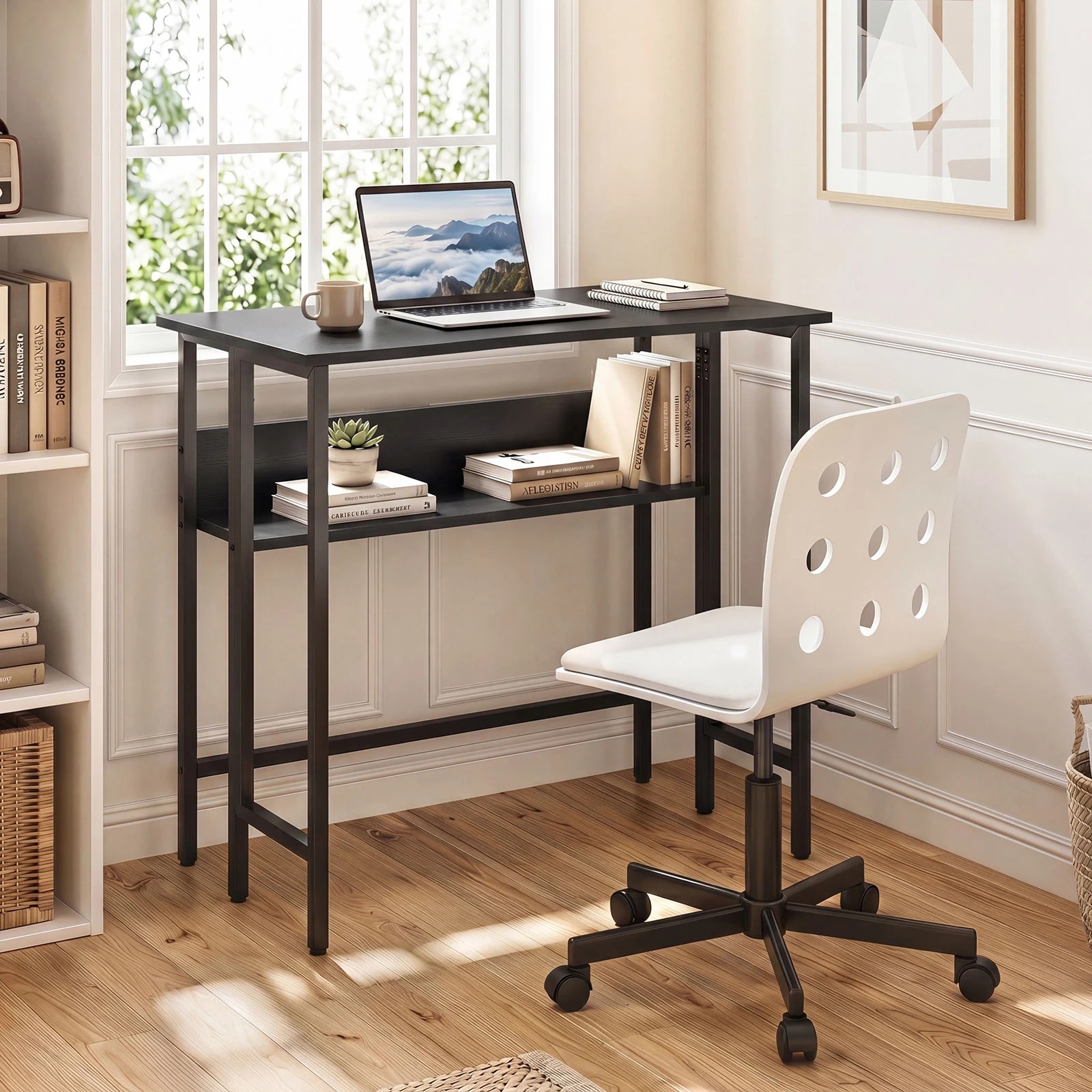 3 Costway 80cm Folding Computer Desk Drop Leaf Laptop Table Space Saving - Black, 3 of 6