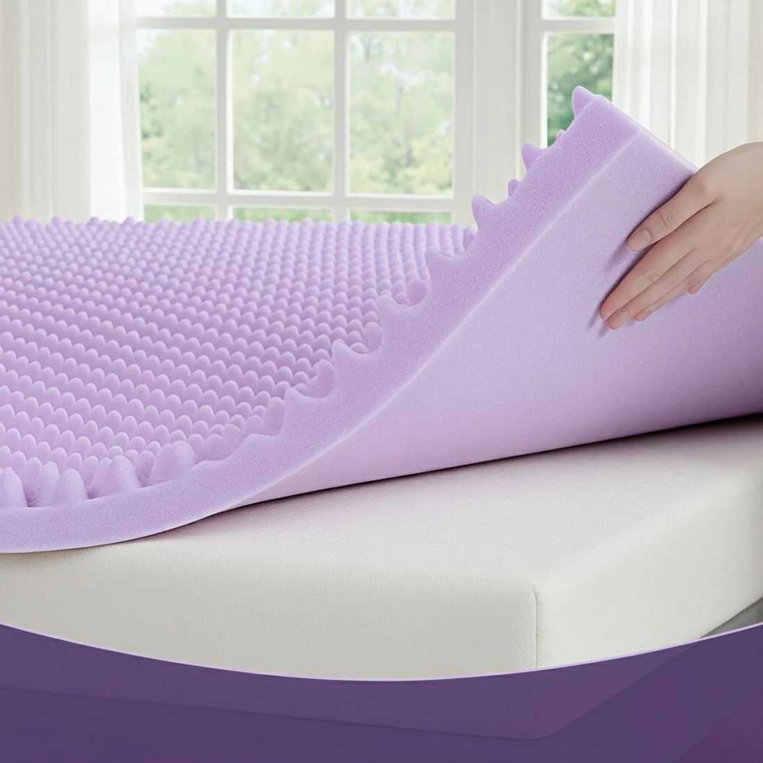 6 Giselle 5cm Memory Foam Mattress Topper Lavender Infused Egg Crate Pad Mat Double - Double Bed - Purple, 6 of 7