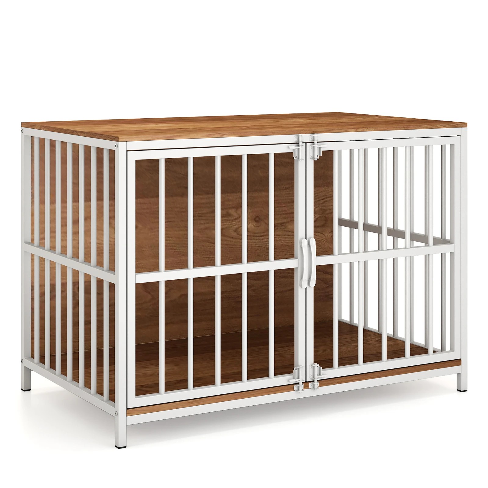 1 Costway Metal Dog Crate Furniture 100cm Pet Kennel Cage Side Table - Natural, 1 of 6