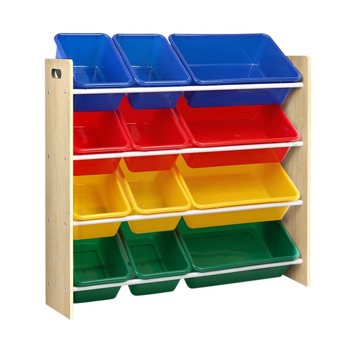 1 Keezi Kids Toy Box 12 Bins Bookshelf Organiser Children Storage Rack - Brown, 1 of 8