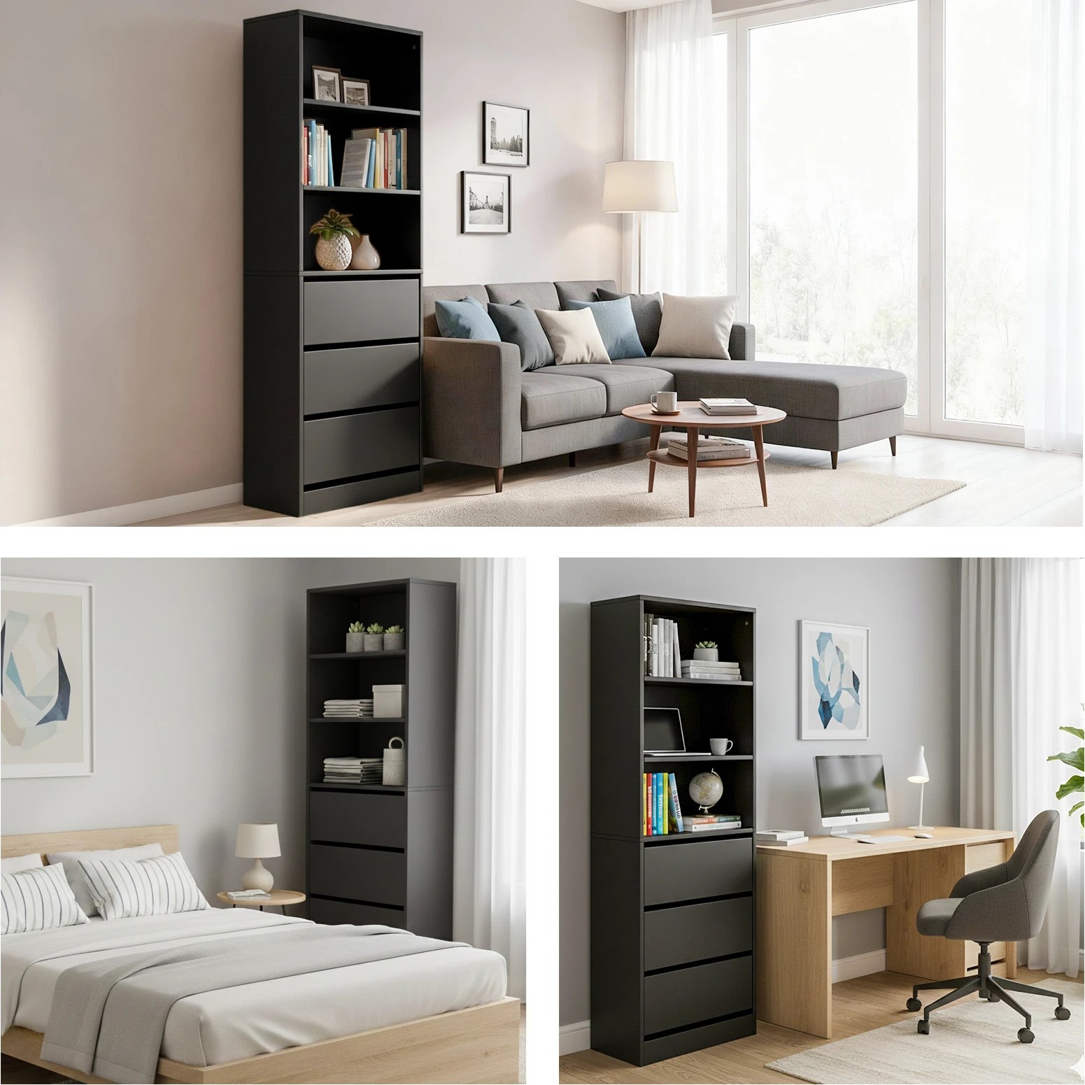 7 Artiss 3 Chest of Drawers Tallboy Cabinet - Black, 7 of 9