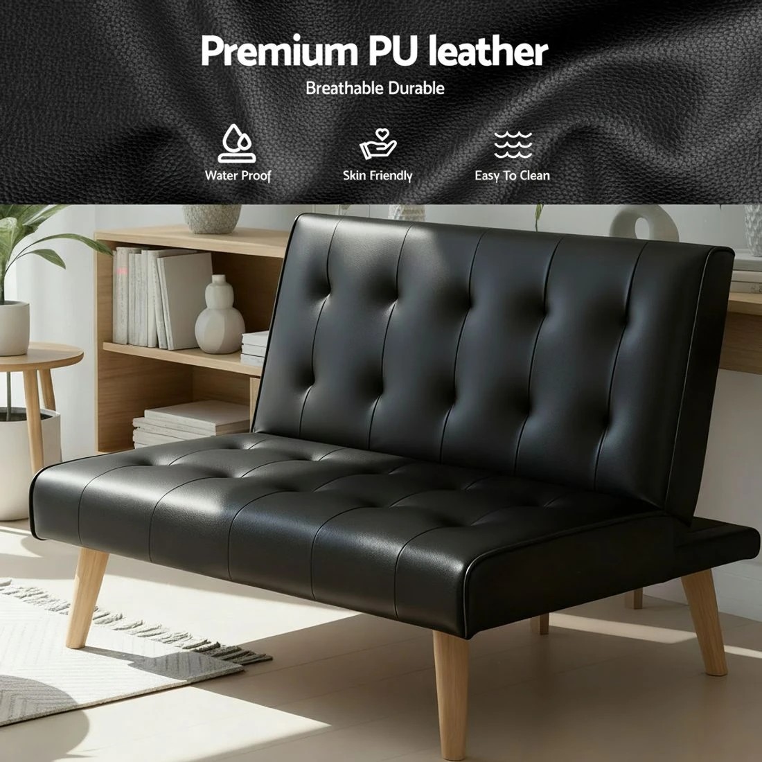 4 Artiss Sofa Bed Couch 1 Seater Lounge Fabric - Black, 4 of 5