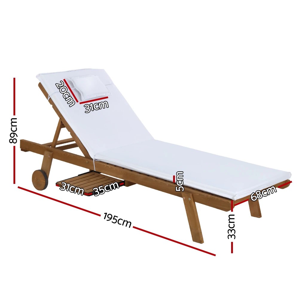 2 Gardeon Sun Lounge Wooden Lounger Outdoor Furniture Day Bed Wheels Patio - Multi, 2 of 5