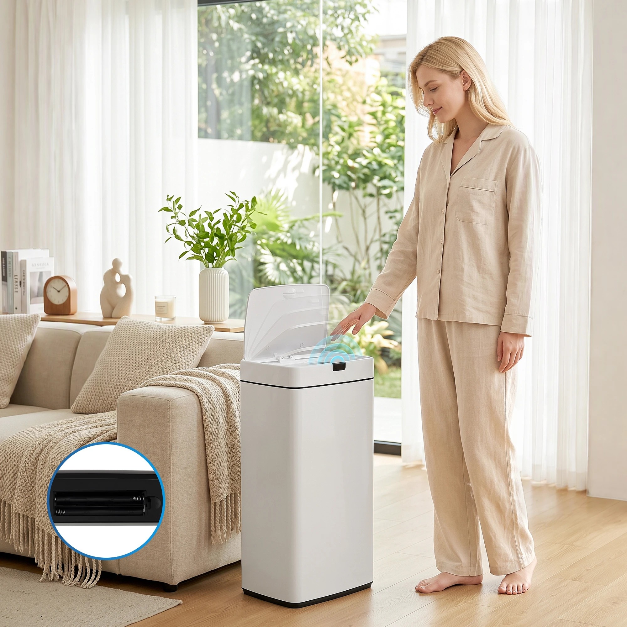 2 Devanti 45L Motion Sensor Bin Rubbish Automatic - White, 2 of 8