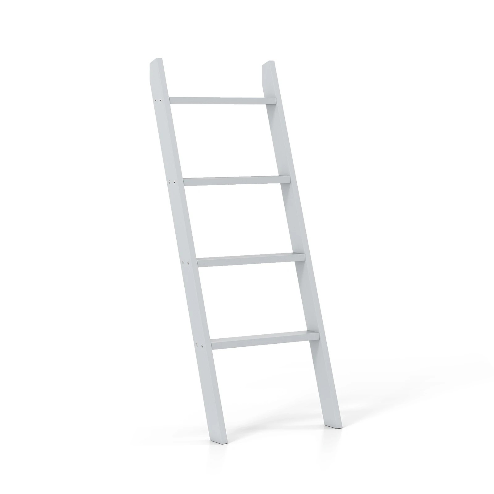 1 Costway 4-Tier Wall Leaning Blanket Ladder Wood Blankets Holder Towel Rack - Grey, 1 of 4