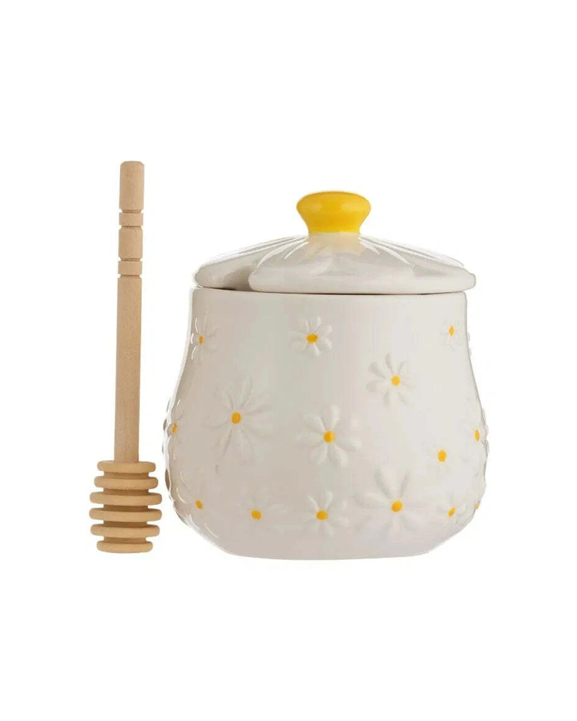 1 Price & Kensington Daisy Honey Pot and Drizzler Ceramic Wooden Kitchen Tool 450ml - White, 1 of 3