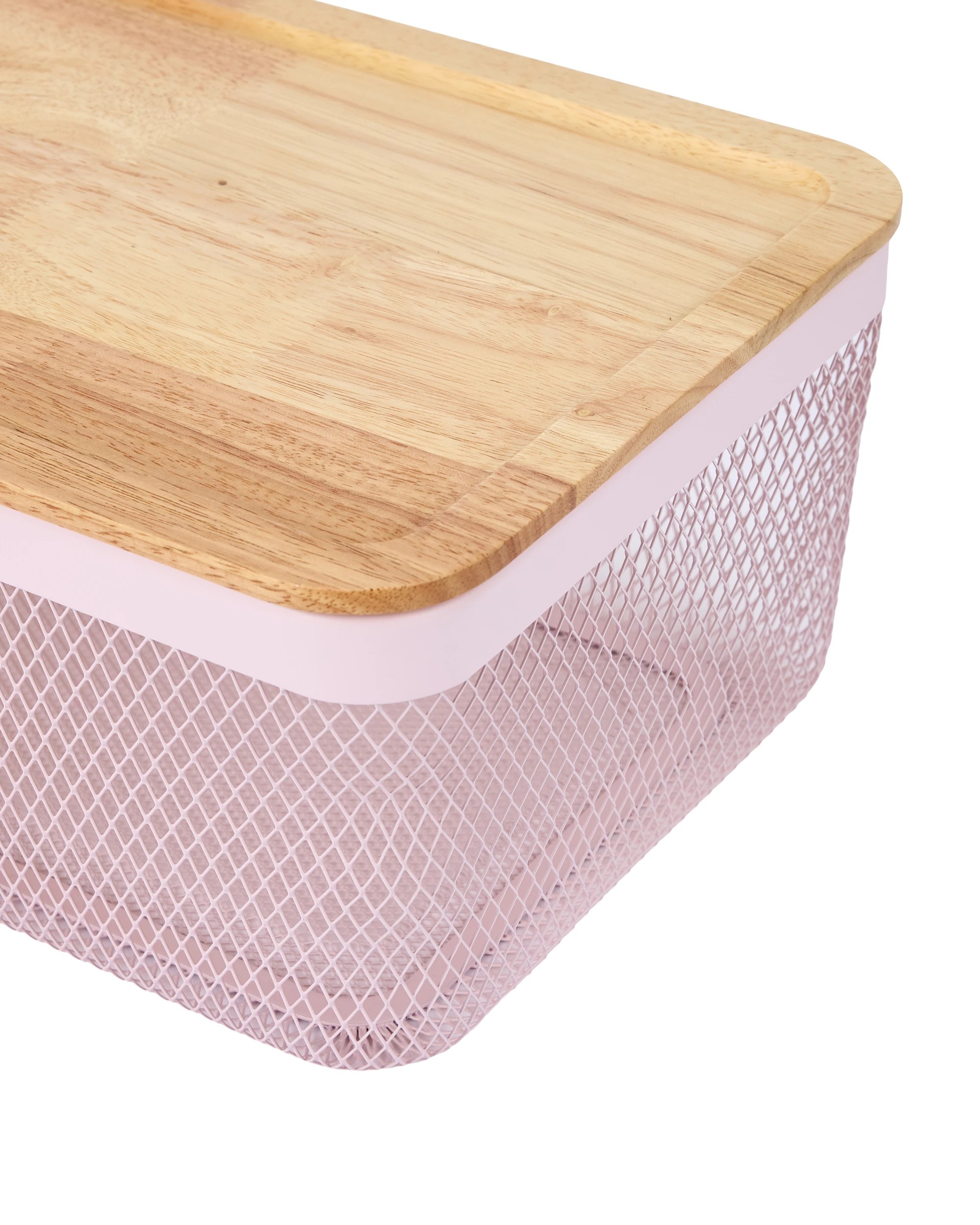 4 Large Basket with Wooden Lid - Pink, 4 of 6