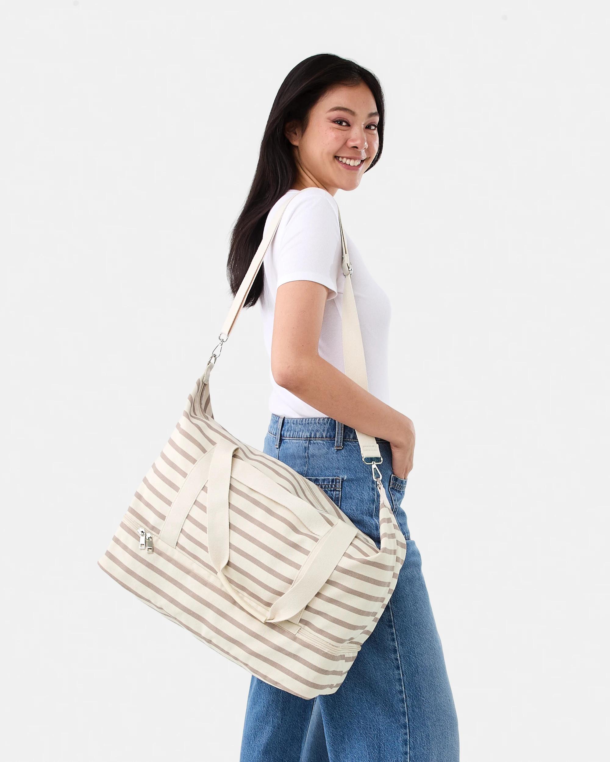 7 Woven Canvas Weekender Bag Nat Strp, 7 of 7