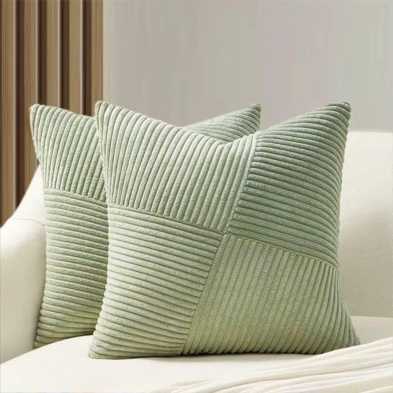 1 Gioia Casa 2-Pack Corduroy Windmill Inspired Cushion Covers 45x45cm - Sage, 1 of 2