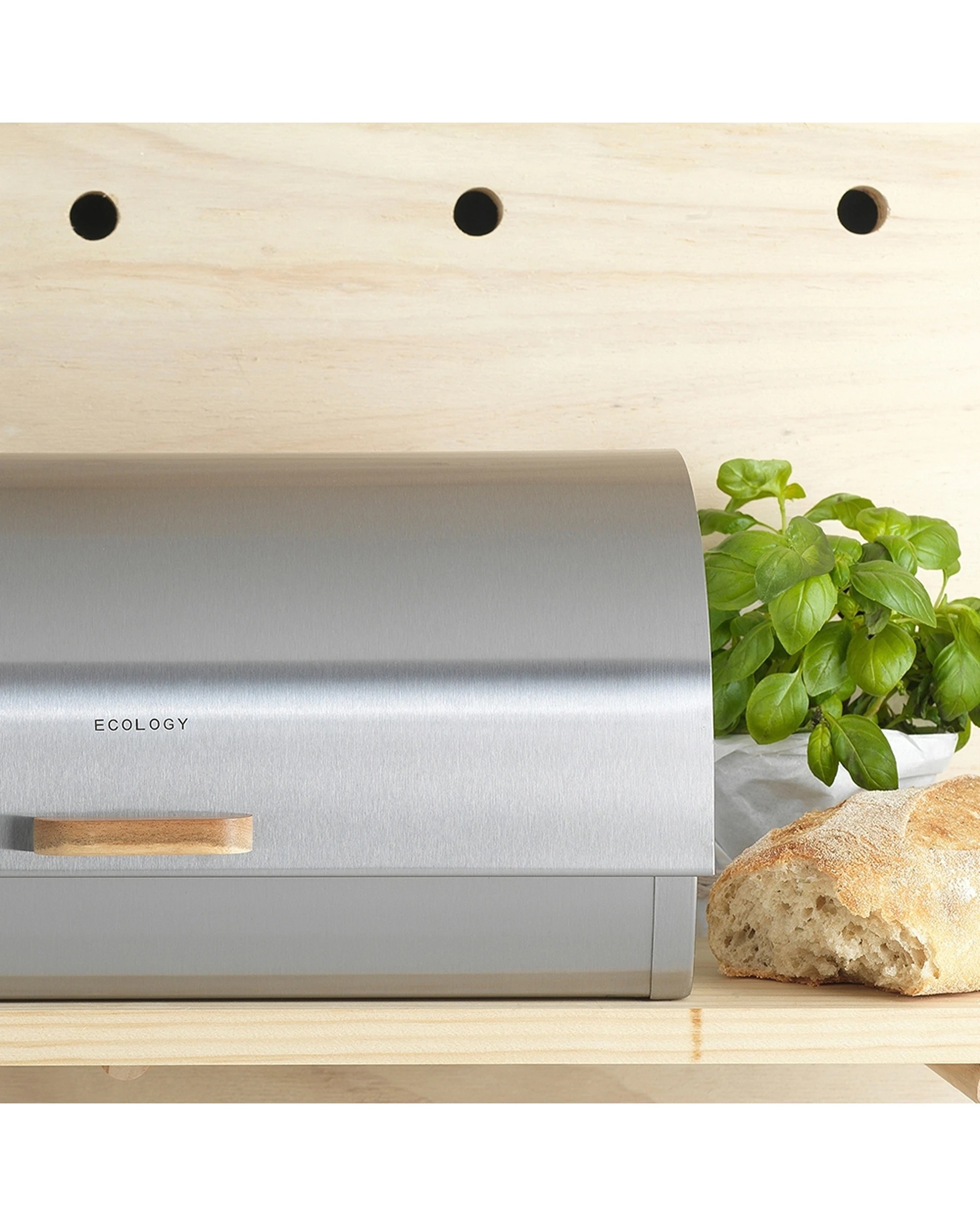 2 Ecology Stainless Steel Acacia Bread Bin Provisions Range Kitchen Storage 18cm - Natural, 2 of 2