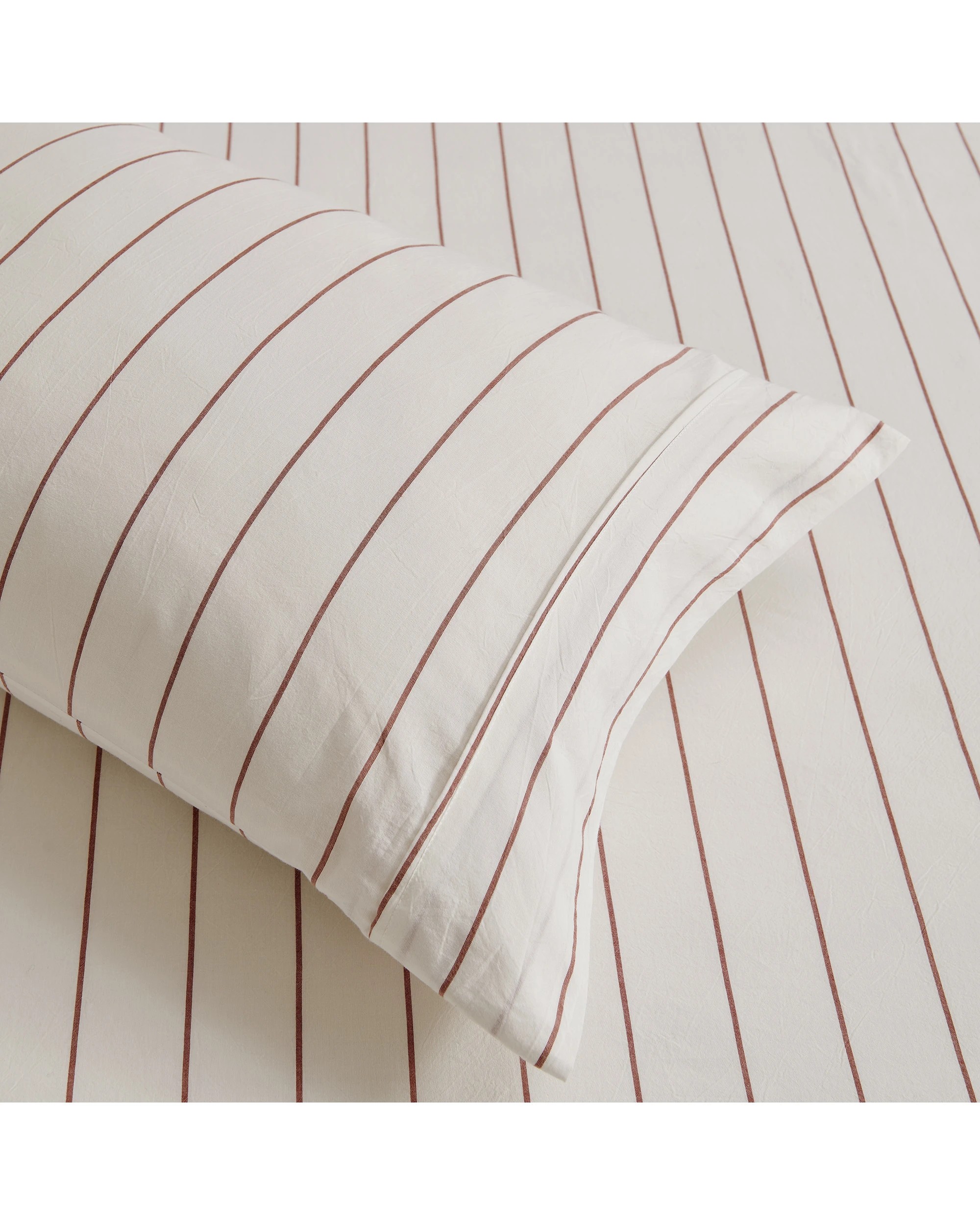 5 Dreamaker Rumi Stripe Washed Cotton Sheet Set - Queen Bed - White with Rust, 5 of 7