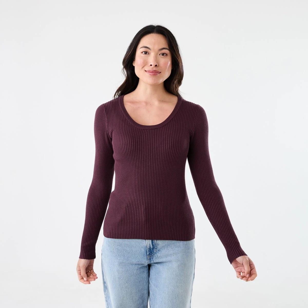 1 Long Sleeve Scoop Neck Top Mulberry, 1 of 5