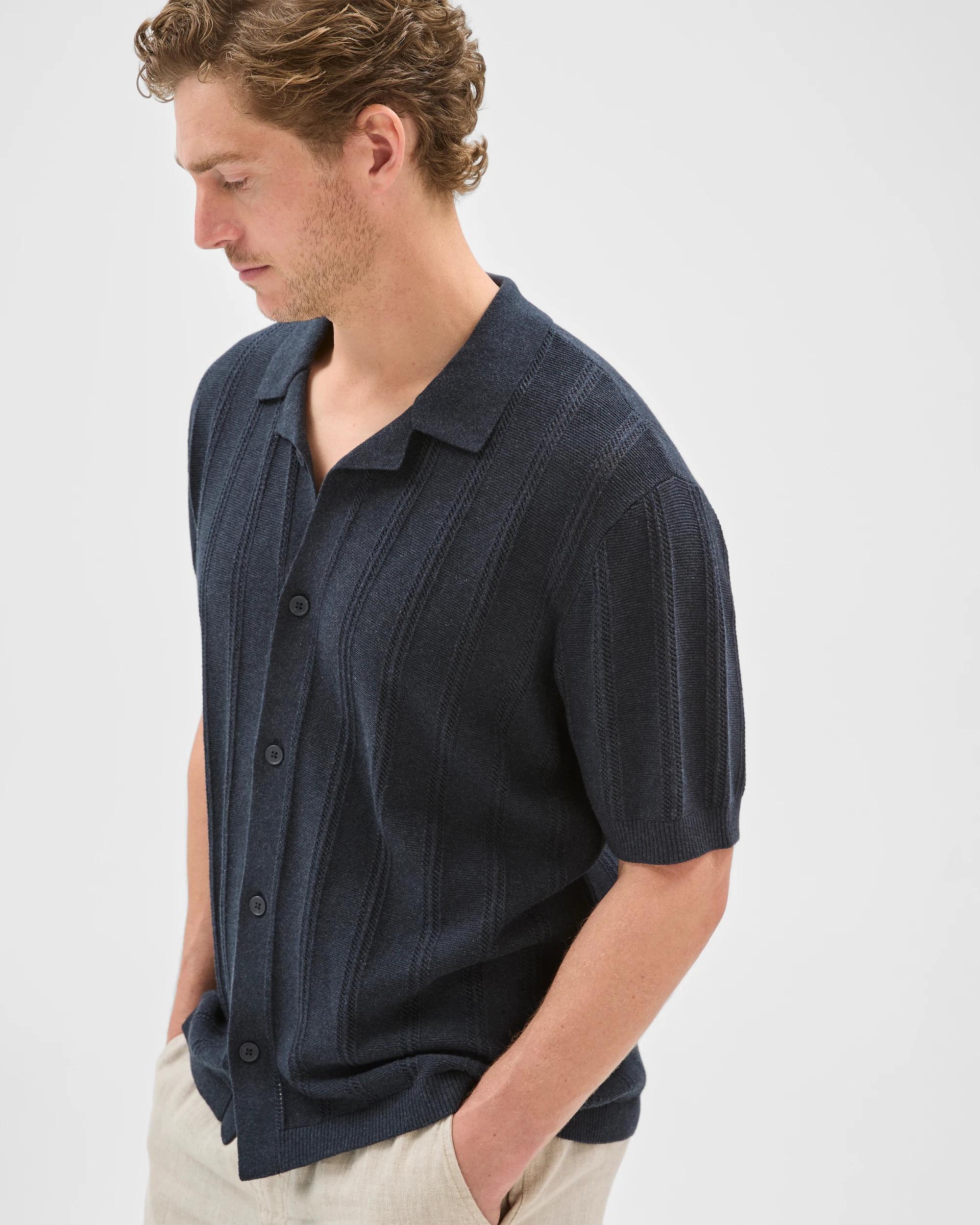 4 Target Man Australian Cotton Short Sleeve Textured Stripe Knit Shirt NAVY, 4 of 7