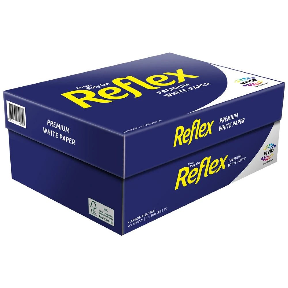 1 Reflex Carbon Neutral 80gsm A3 Copy Paper 3 Ream Carton, 1 of 2