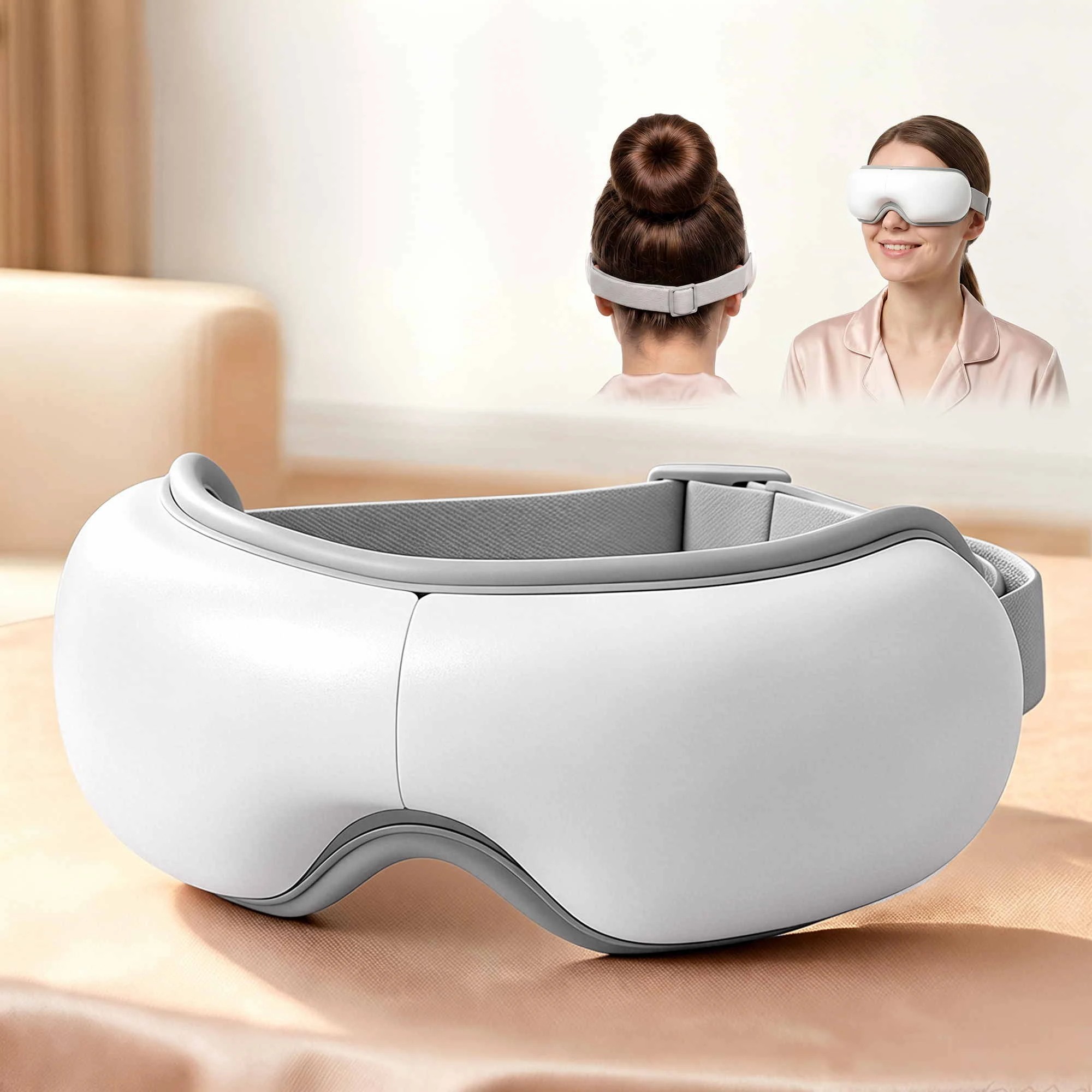 9 Livemor Eye Massager with Heat Sleeping Eyes Mask Folding with Bluetooth Music for Fatigue Relief - White, 9 of 9