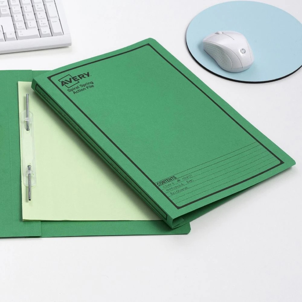 4 Avery Spiral Spring File Foolscap Green with Black Print, 4 of 6