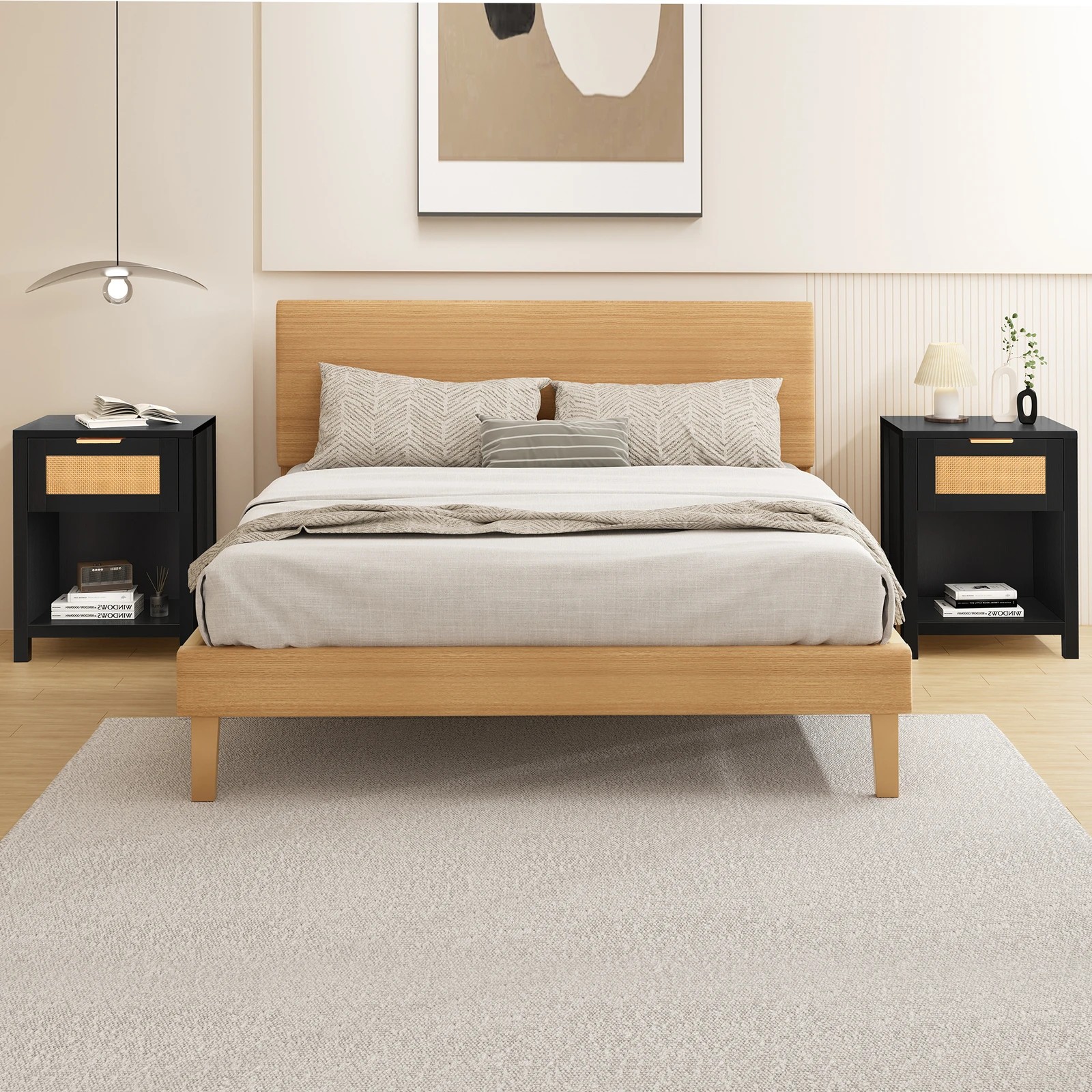 4 Alfordson 2x Bedside Table 1 Drawer Storage Shelf - Black, 4 of 10