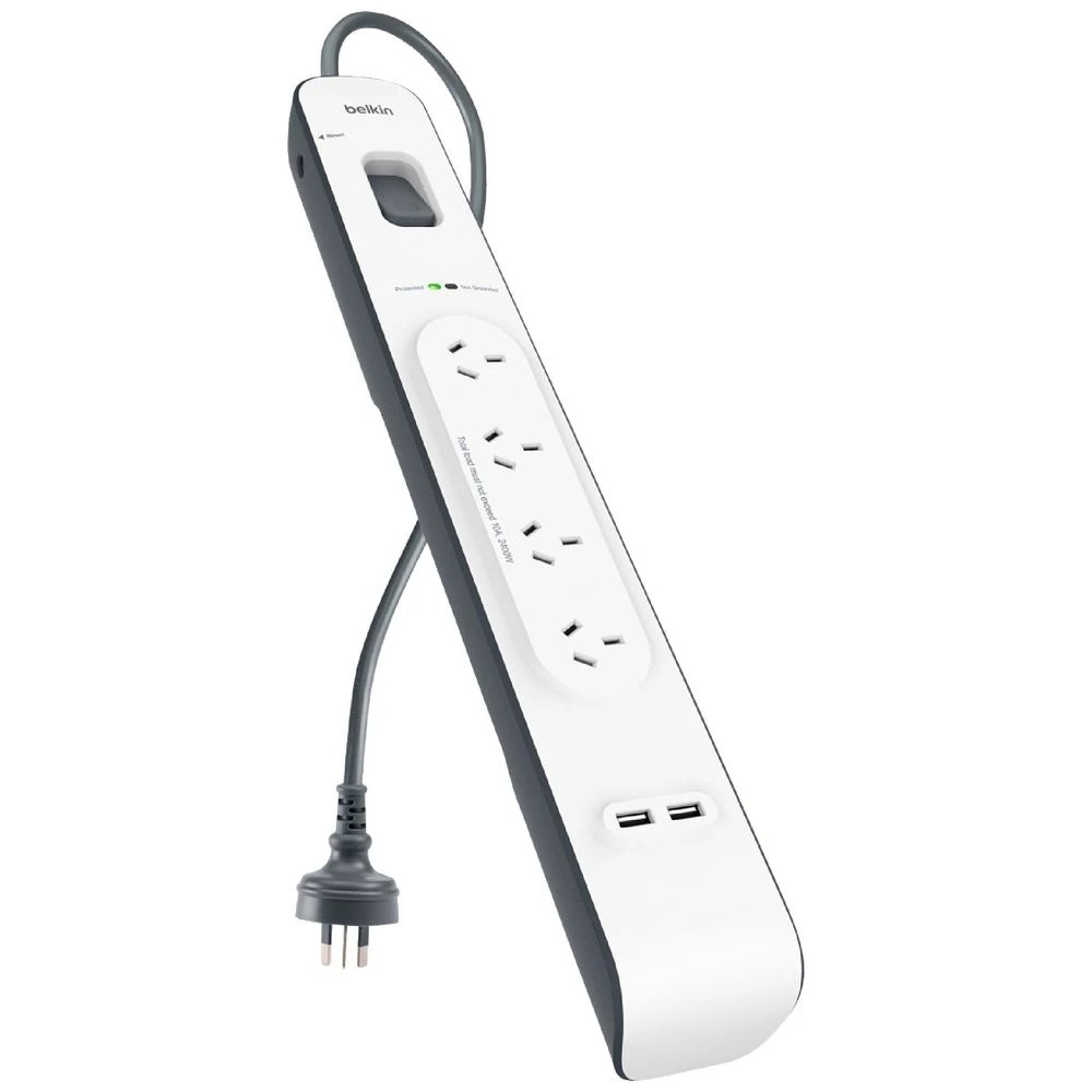 1 Belkin 4 Outlet Powerboard with 2 USB Ports 2.4A, 1 of 1