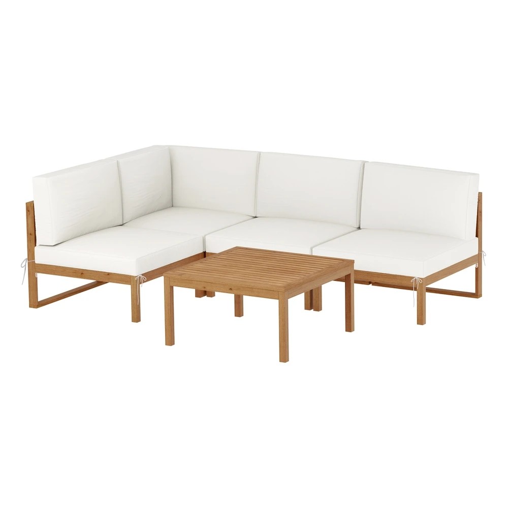 1 Gardeon 4-Seater Outdoor Sofa Set Wooden Lounge Setting 5PCS - Natural, 1 of 4