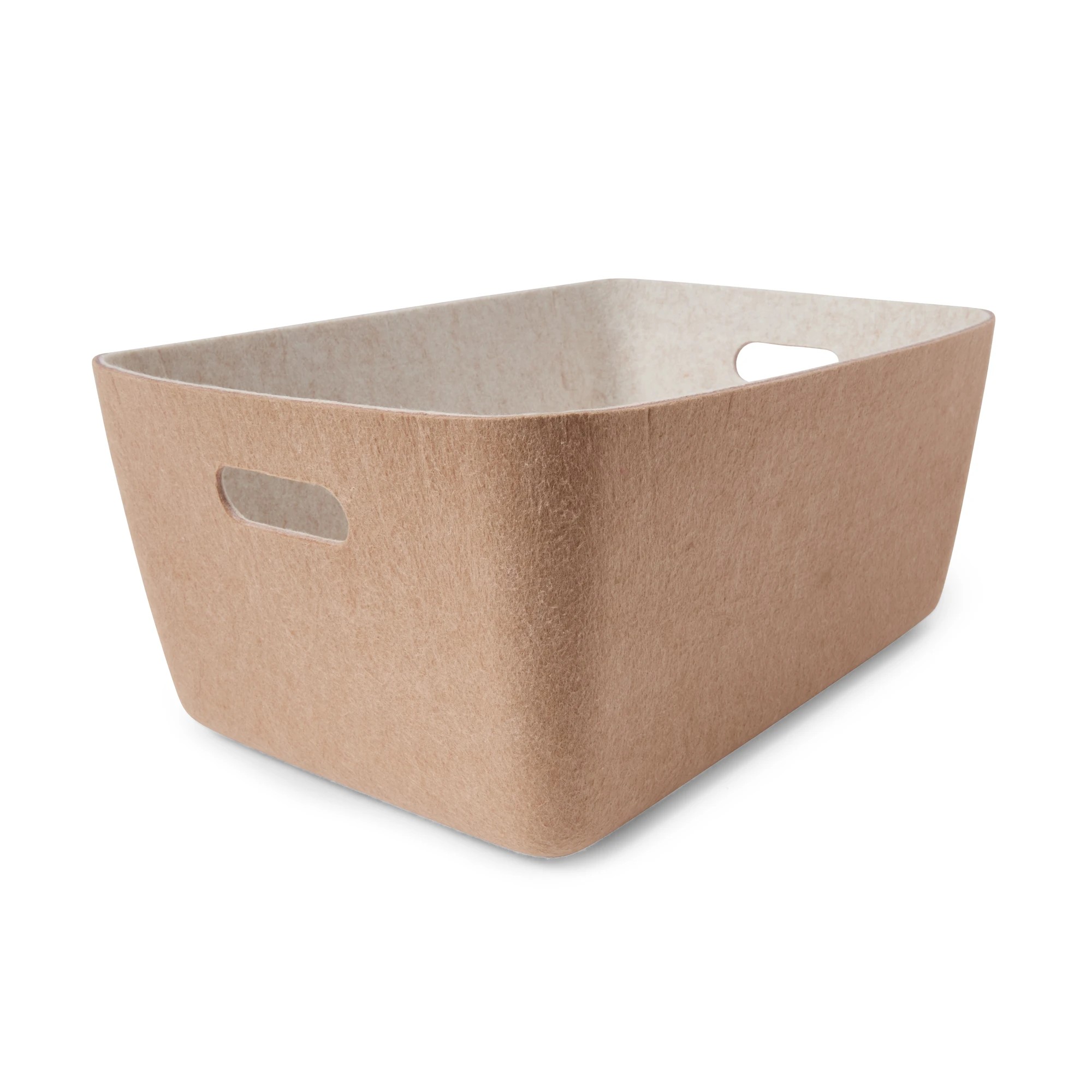 1 Two Tone Flat Felt Basket - Large, Beige, 1 of 9