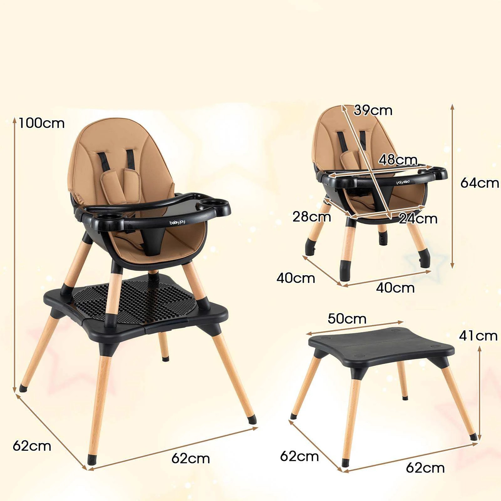 2 Costway 6-in-1 Convertible Baby High Chair Wooden Highchair Feeding Chair w/Building Block - Brown, 2 of 2