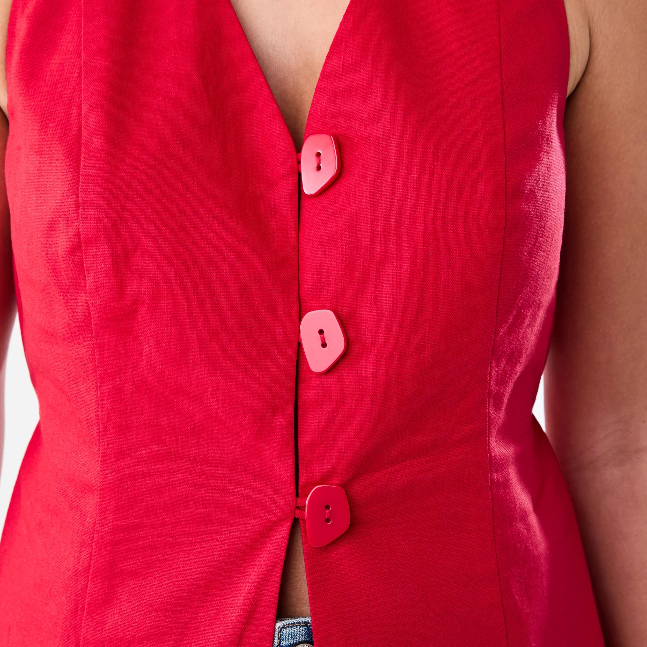 6 Sleeveless Longline Tie Back Waistcoat Strawberry, 6 of 7