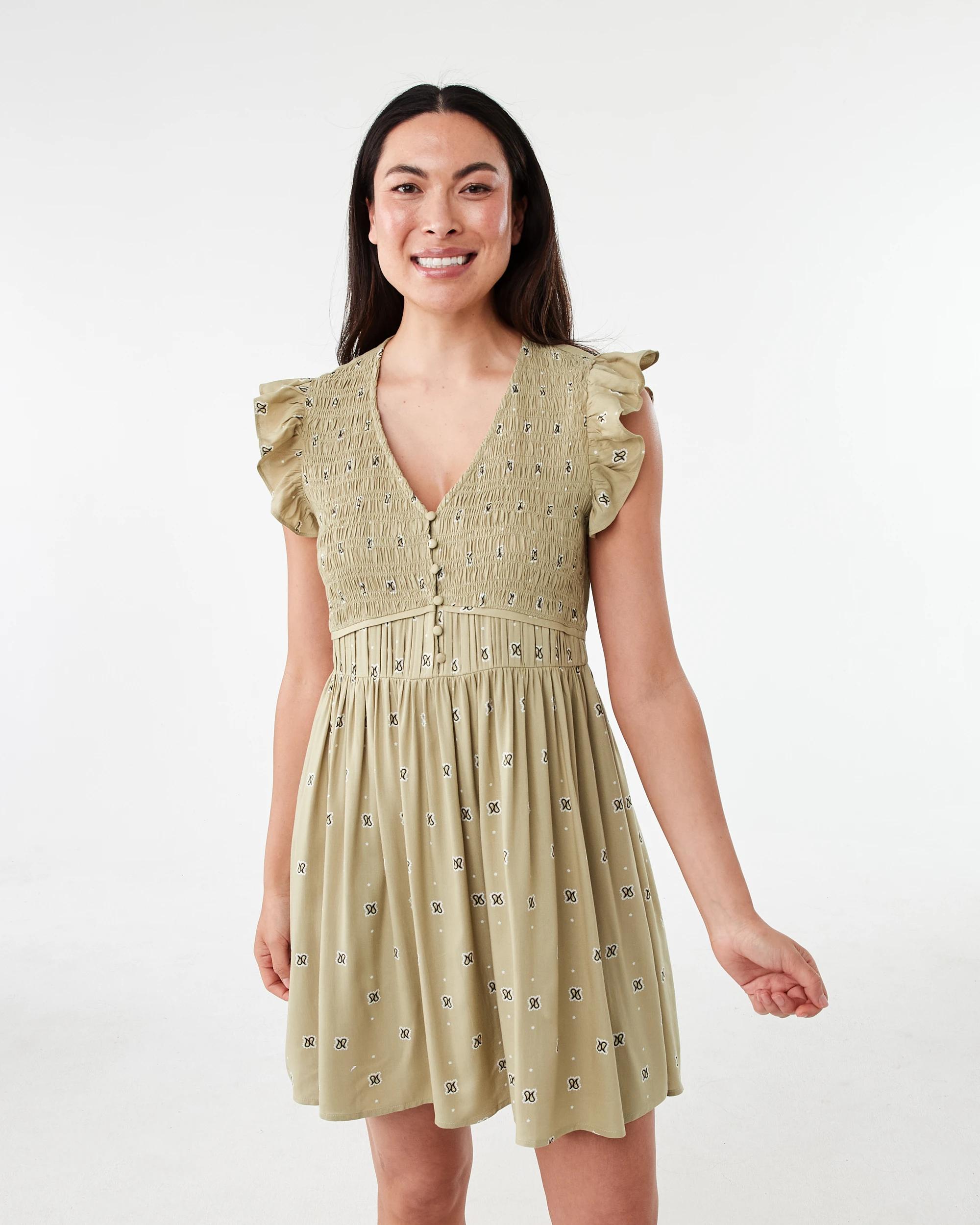 1 Short Frill Sleeve Button Mini Dress Pais Geo, 1 of 8