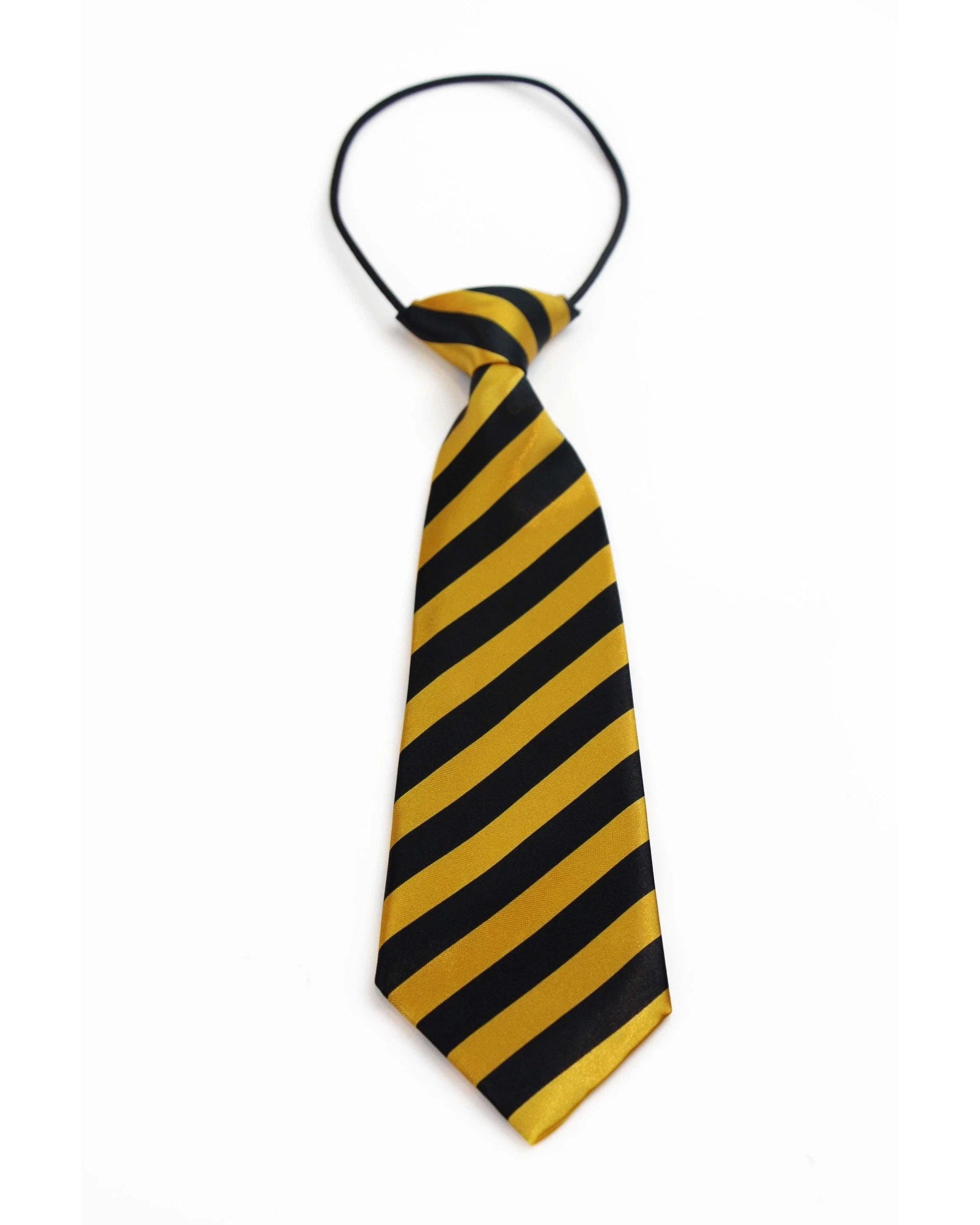 2 Zasel Kids Boys Black & Yellow Patterned Elastic Neck Tie - Diagonal Stripe, 2 of 2