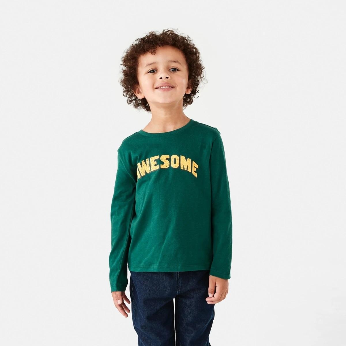 1 Long Sleeve Print T-shirt Grn Awesom, 1 of 8