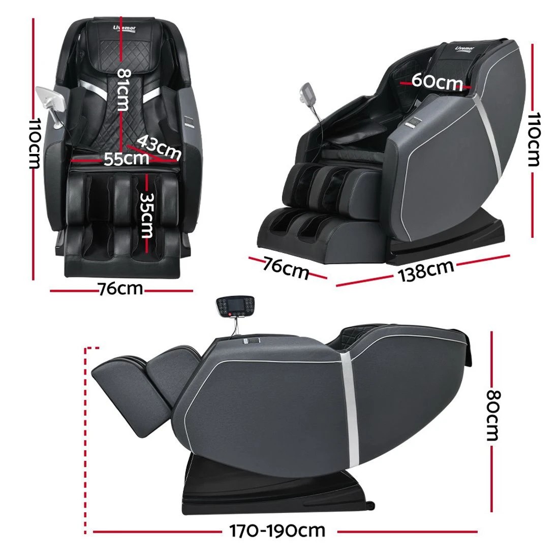 3 Livemor Massage Chair Electric Recliner Massager Vedriti - Multi, 3 of 7