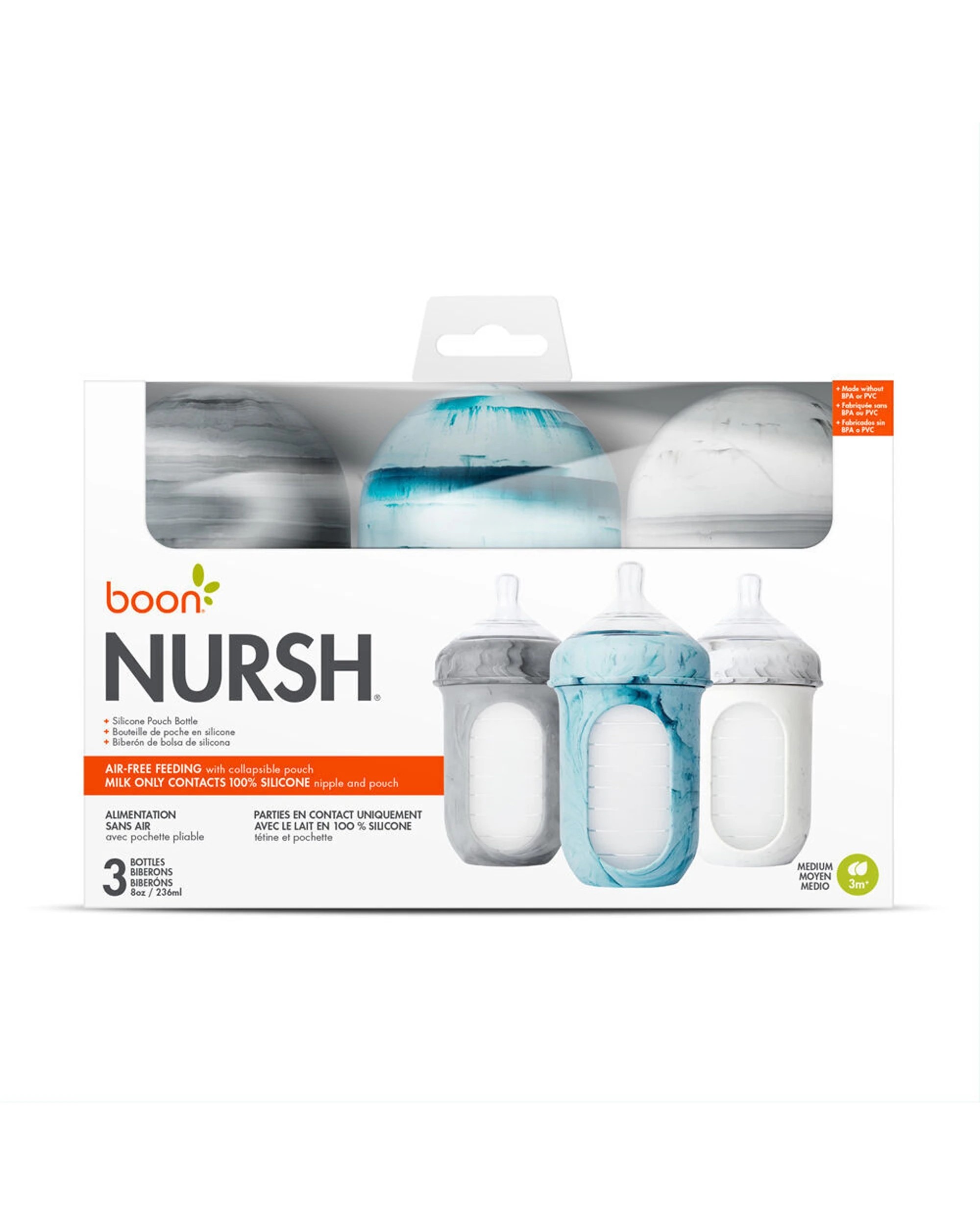 6 Boon 2x 3pc  Nursh Collapsible Silicone Baby Bottle Tie Dye 237ml - Multi, 6 of 7