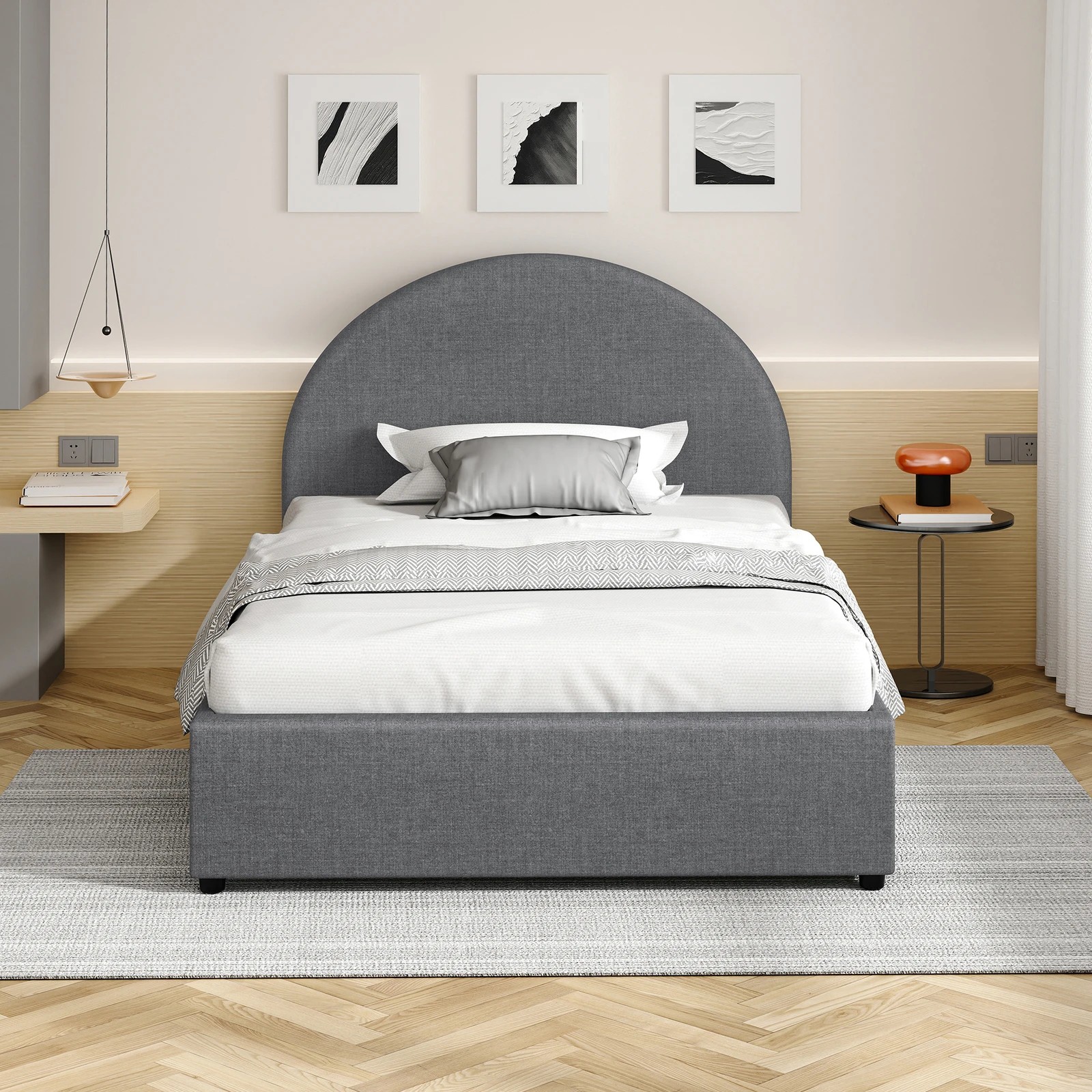 3 Alfordson Bed Frame King Single Gas Lift Base With Storage Fabric Howell - Grey, 3 of 10
